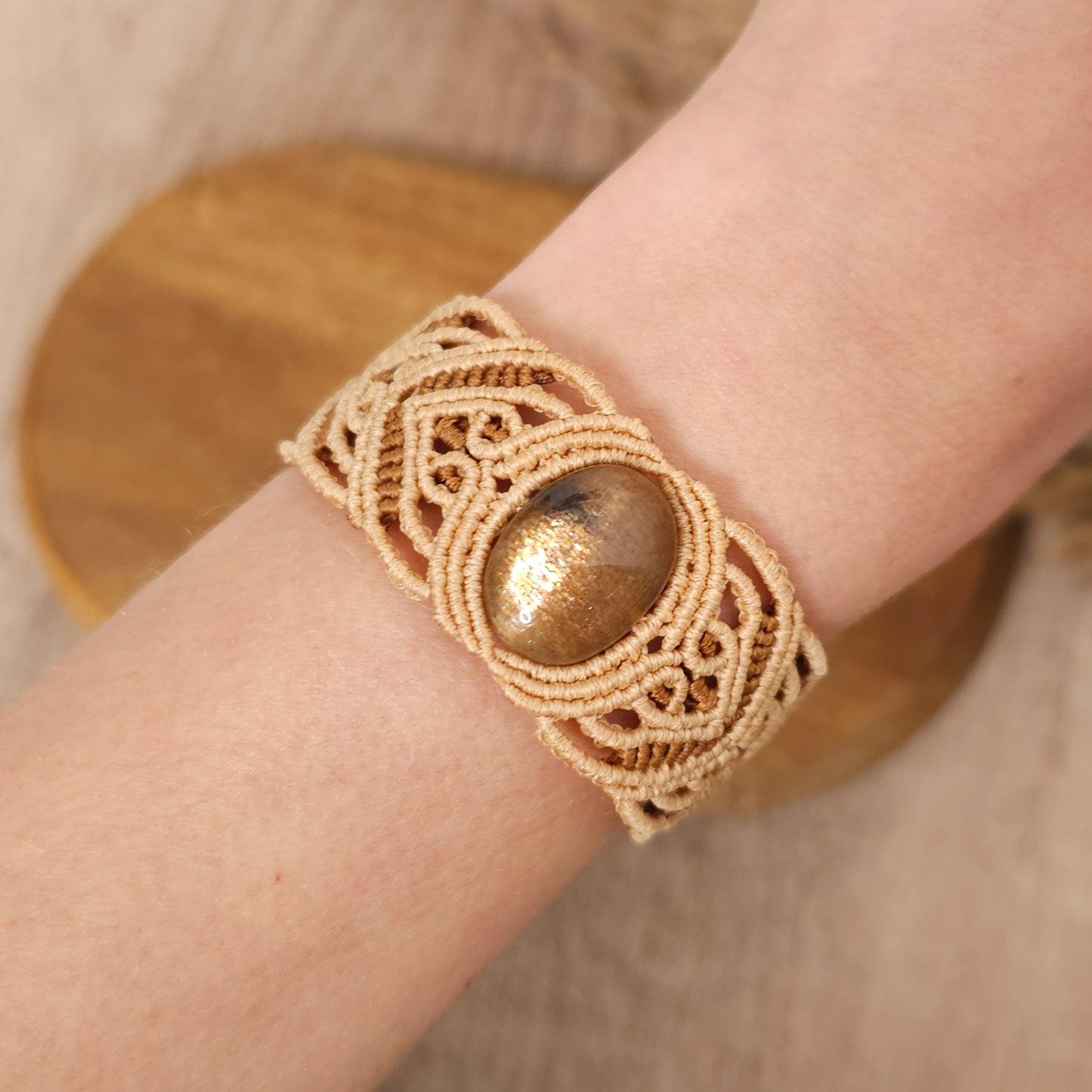 Handmade Peach Moonstone and Sunstone Statement Bracelet