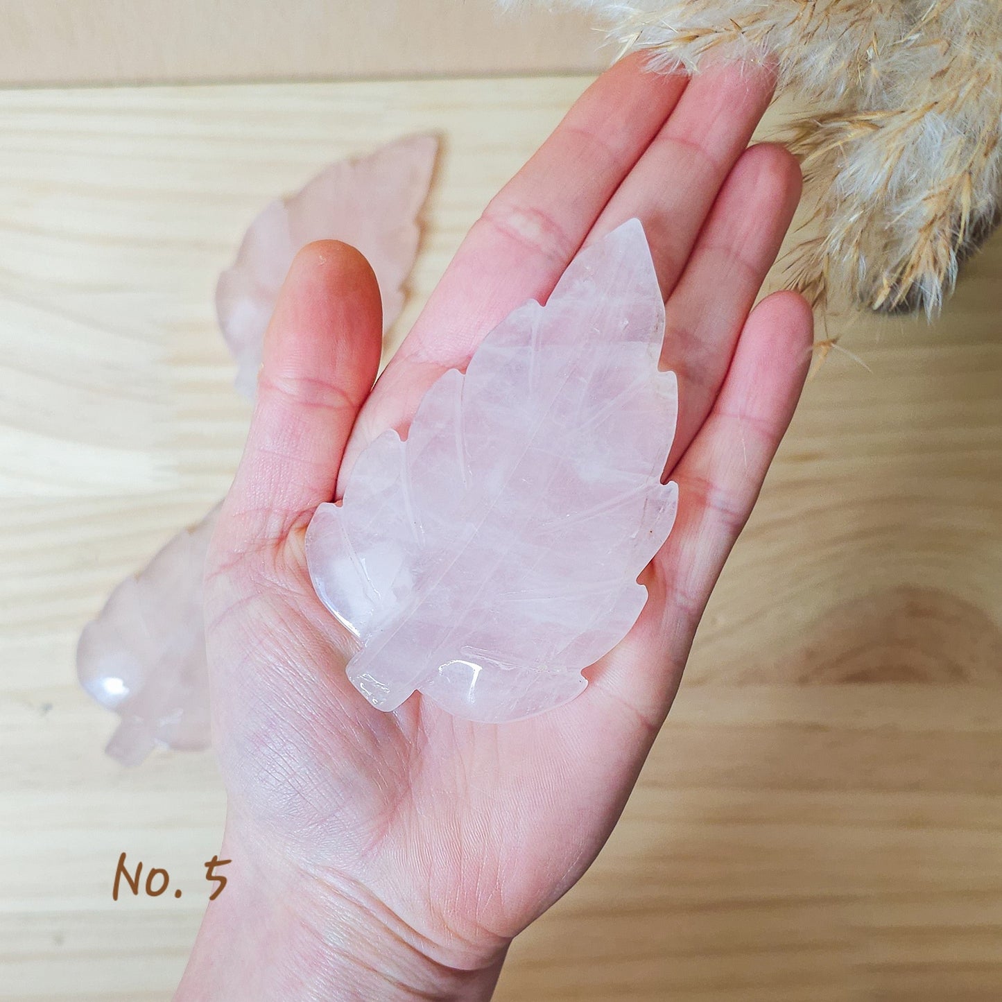 Rose Quartz Leaf Carvings