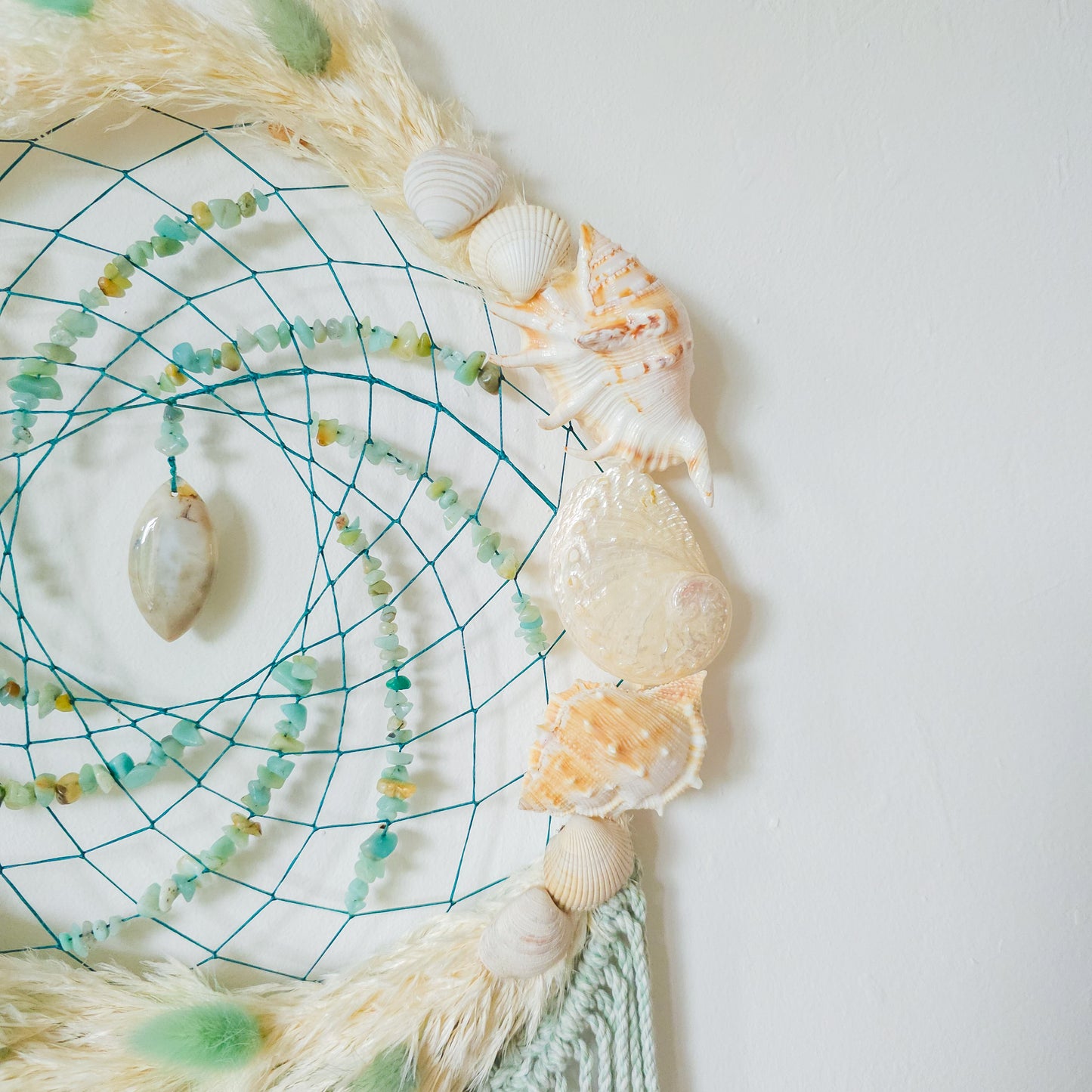 Amazonite and Agate Handmade Intention Catcher with natural shells