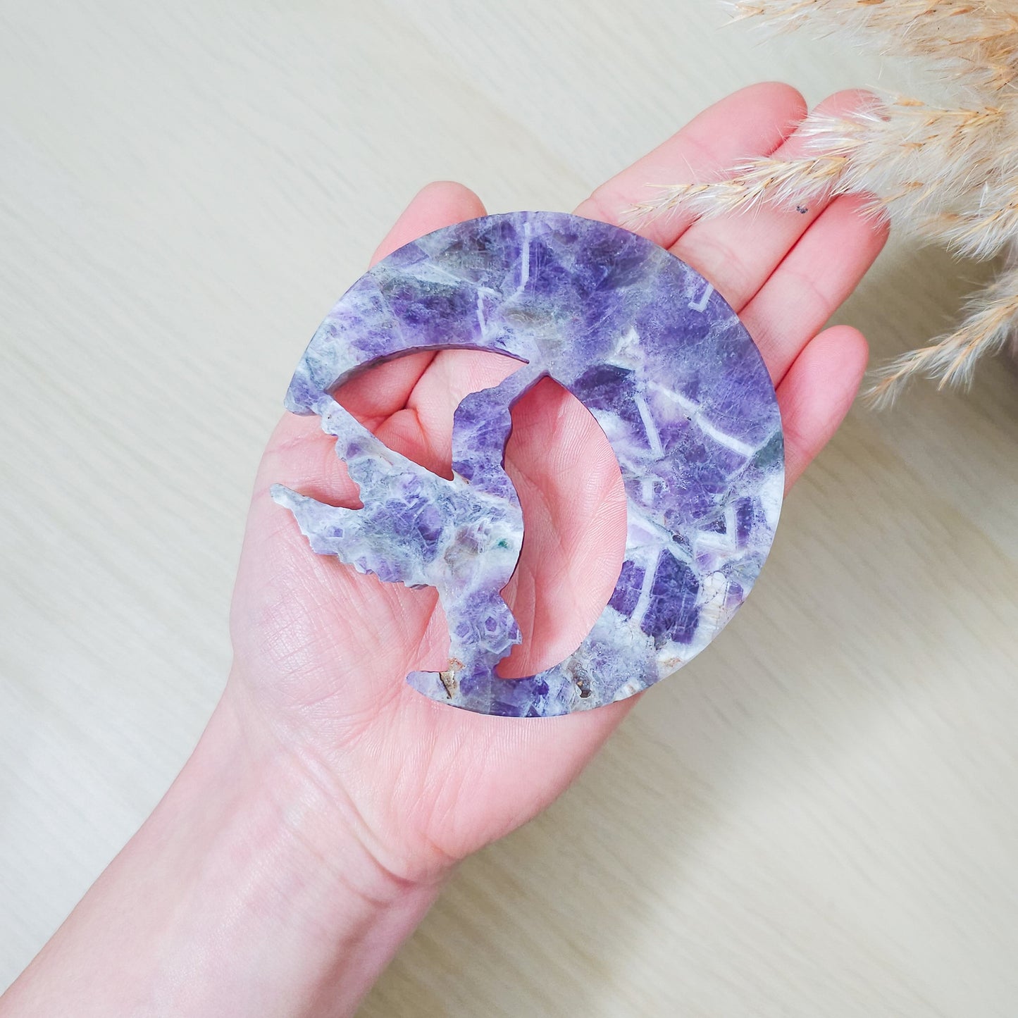 Amethyst Hummingbird with the Moon Carving on the stand