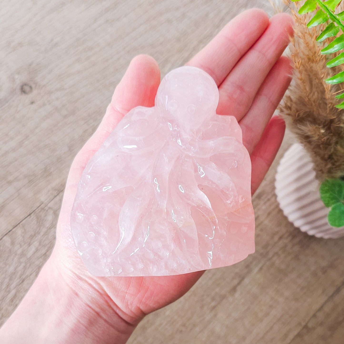 Rose Quartz Octopus Carving