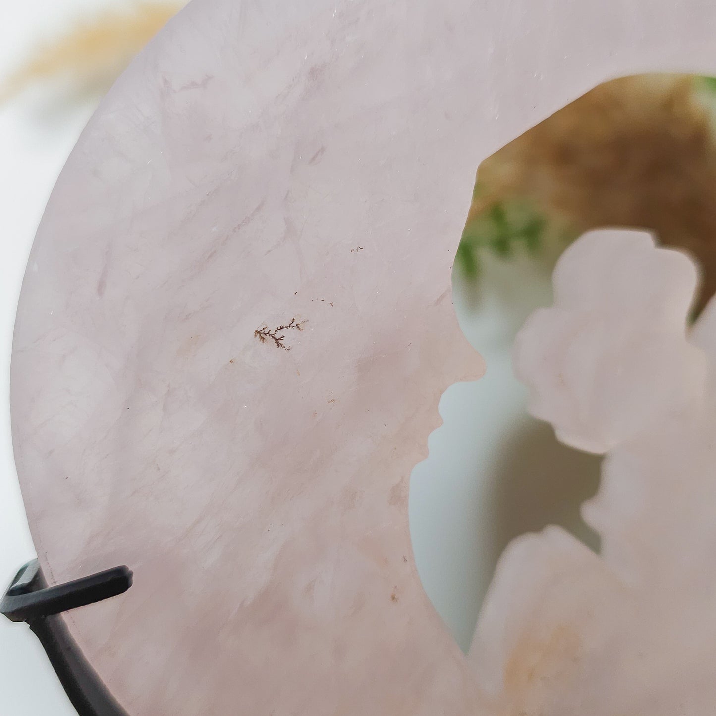 Rose Quartz Fairy on the Moon Carving with stand