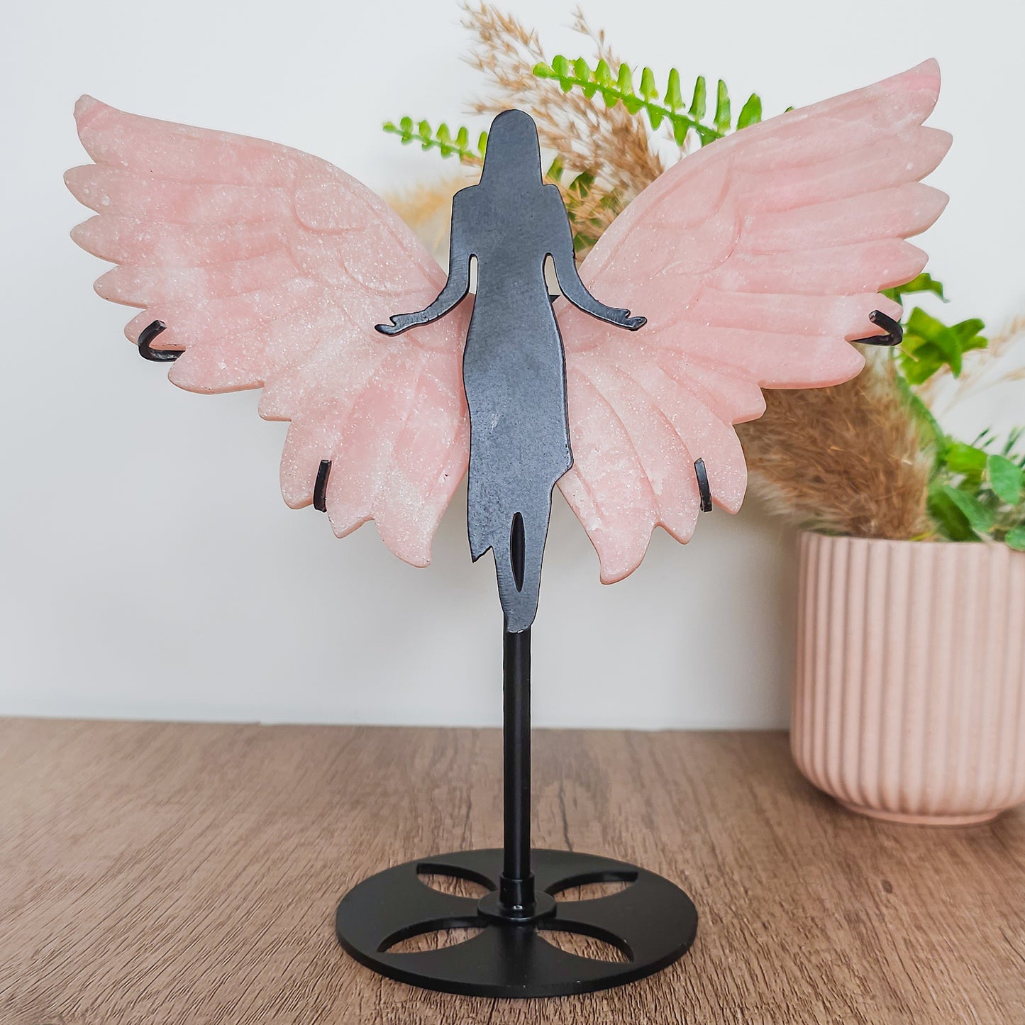 Pink Opal Angel Wings on the stand