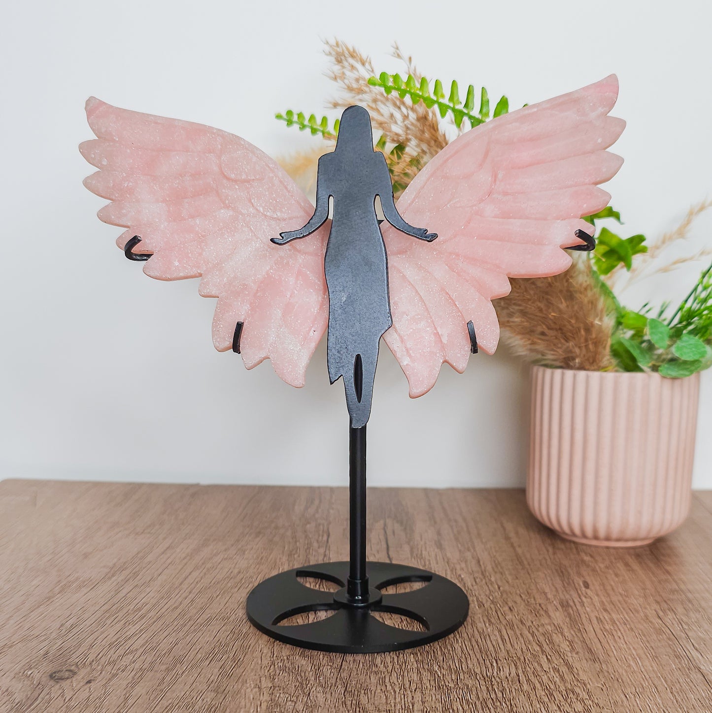 Pink Opal Angel Wings on the stand