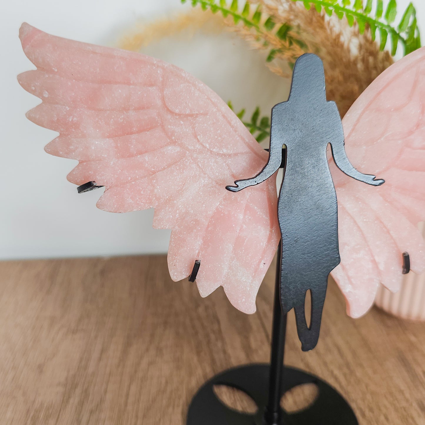 Pink Opal Angel Wings on the stand