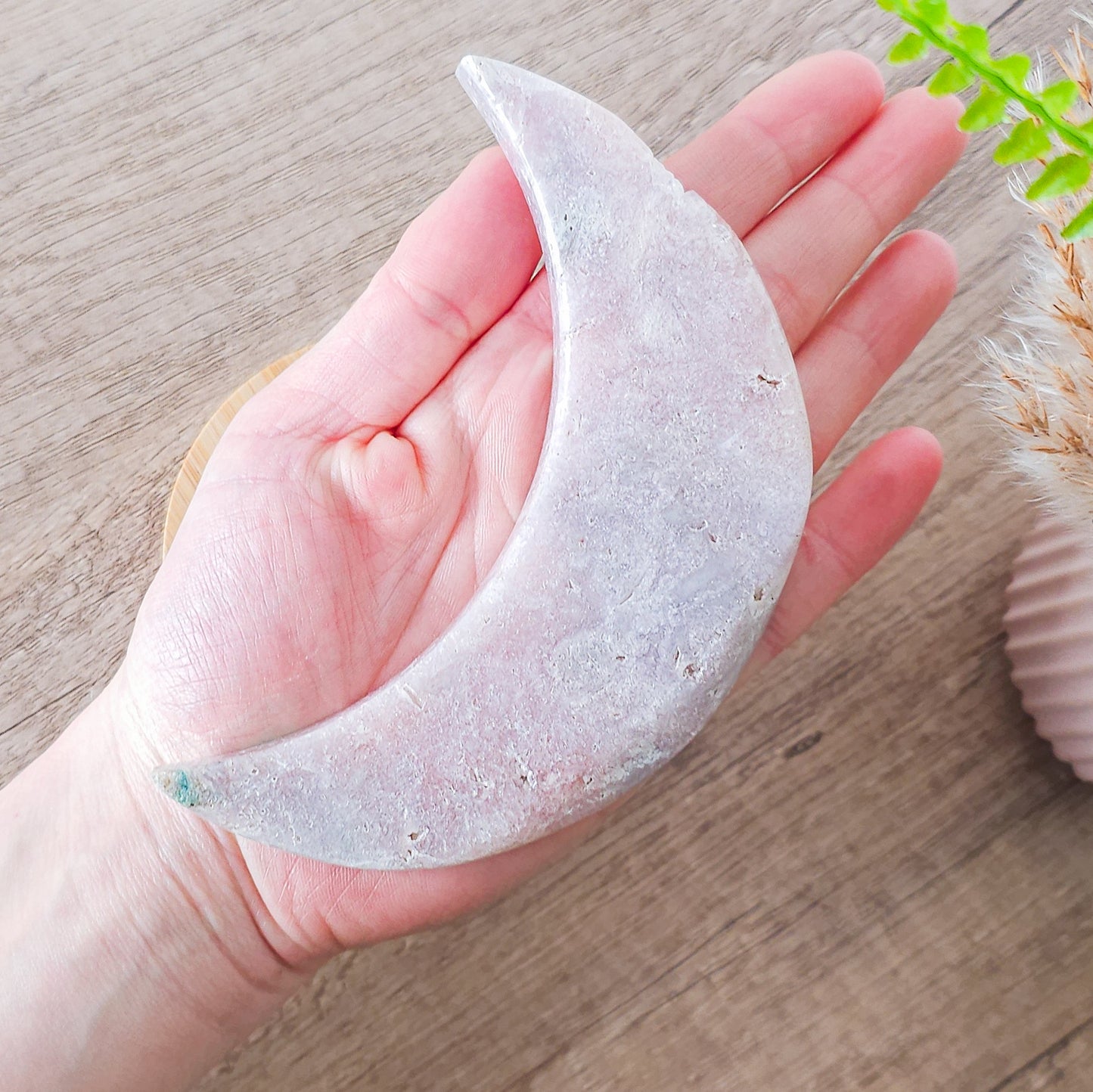 Pink Amethyst Crescent Moon on the stand