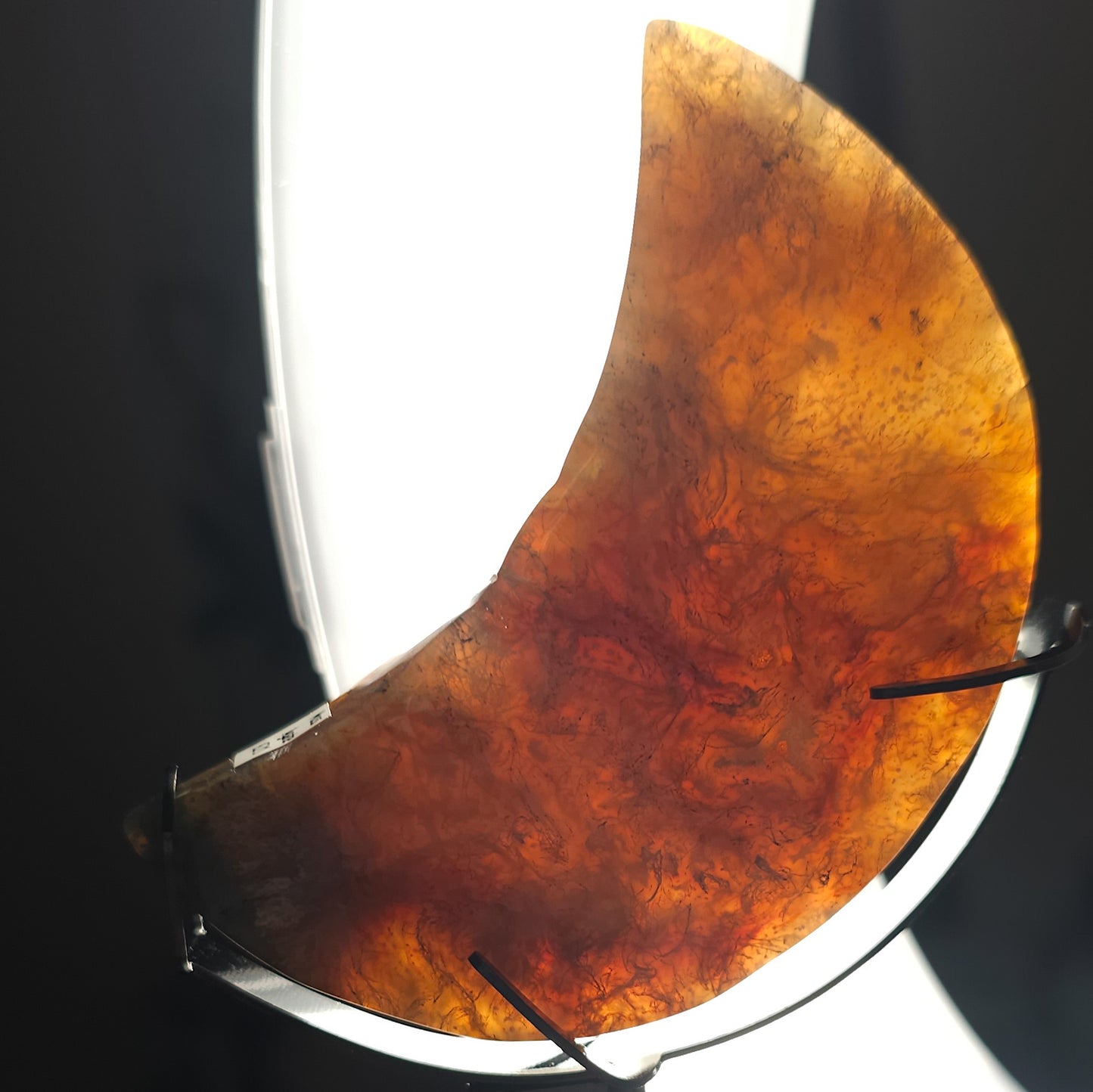 Moss Agate Crescent Moon With Stand