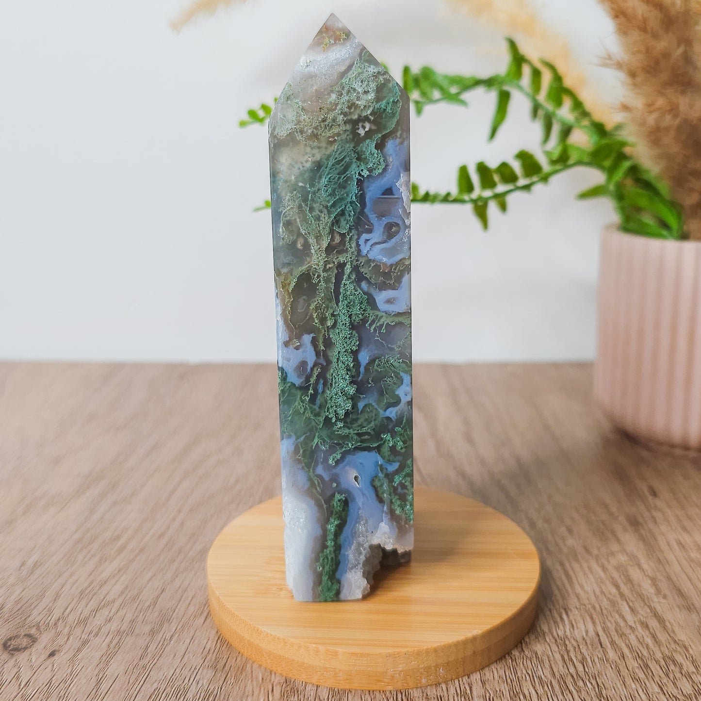 Moss Agate with Amethyst Druzy Tower