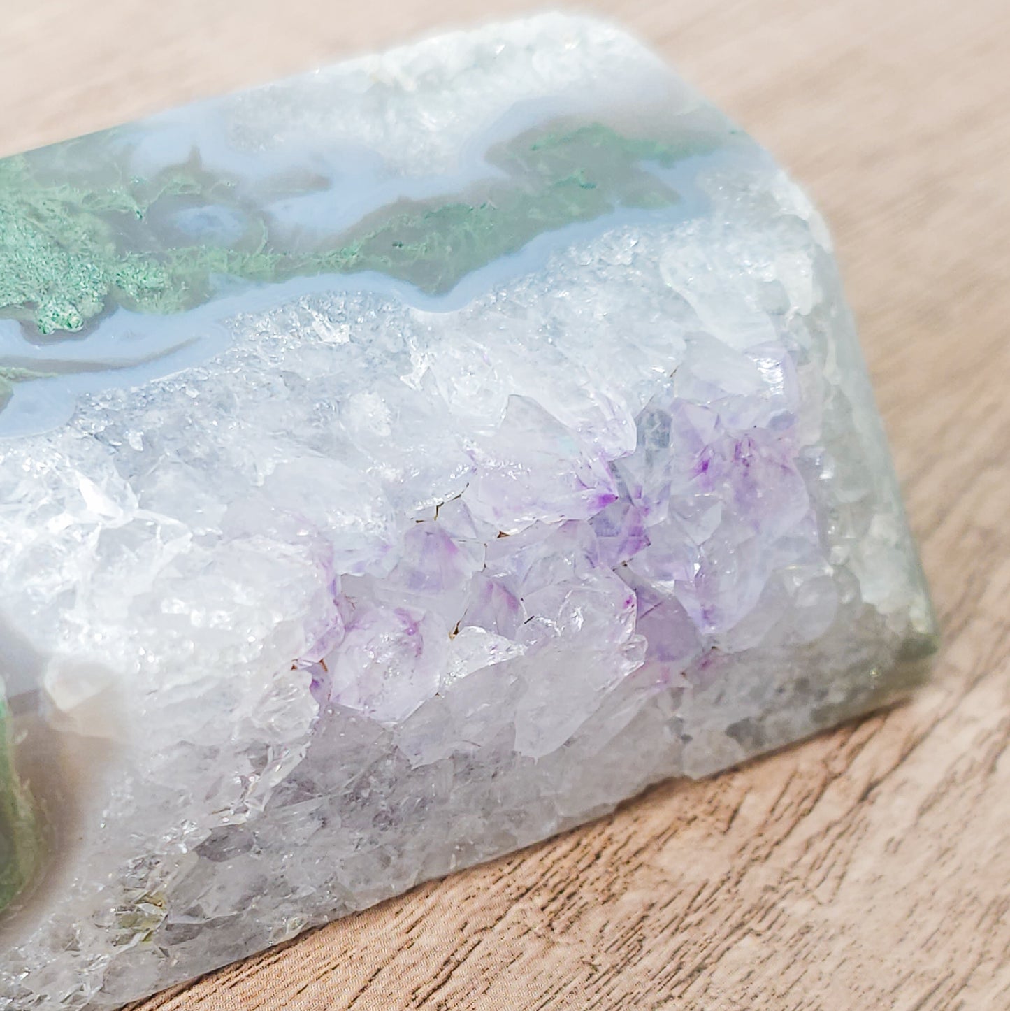 Moss Agate with Amethyst Druzy Tower