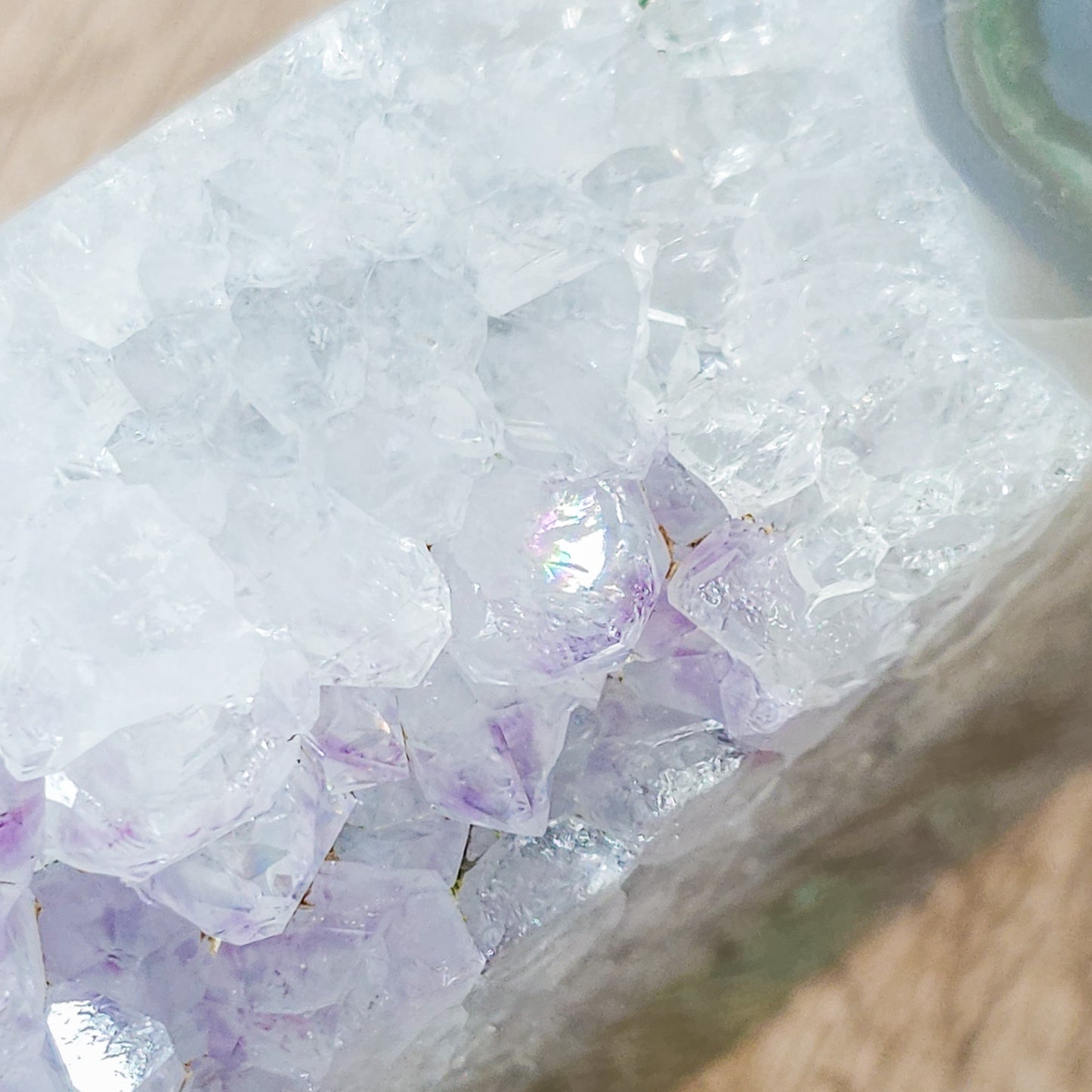 Moss Agate with Amethyst Druzy Tower