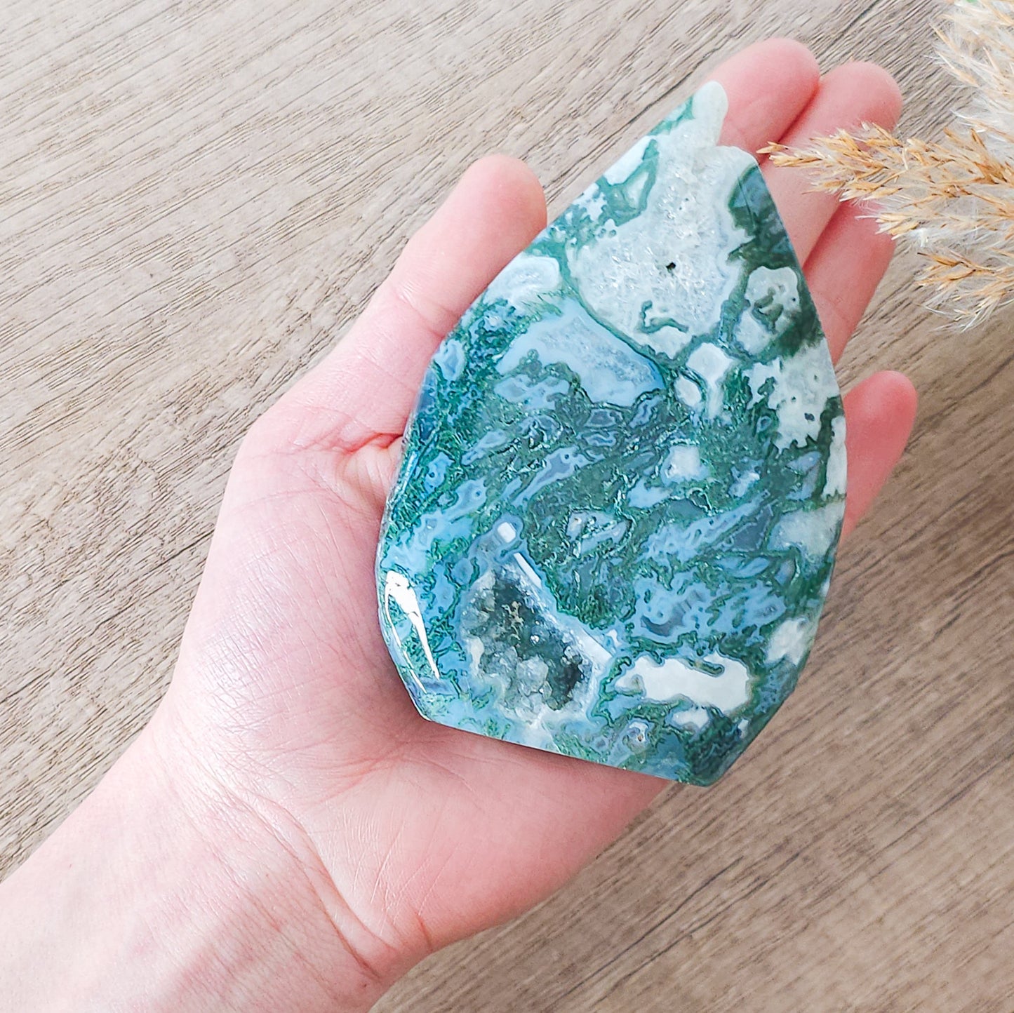 Moss Agate with Druzy Quartz Free-Form