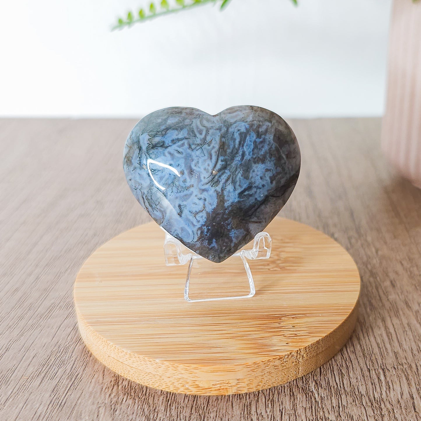 Moss Agate Heart Carving