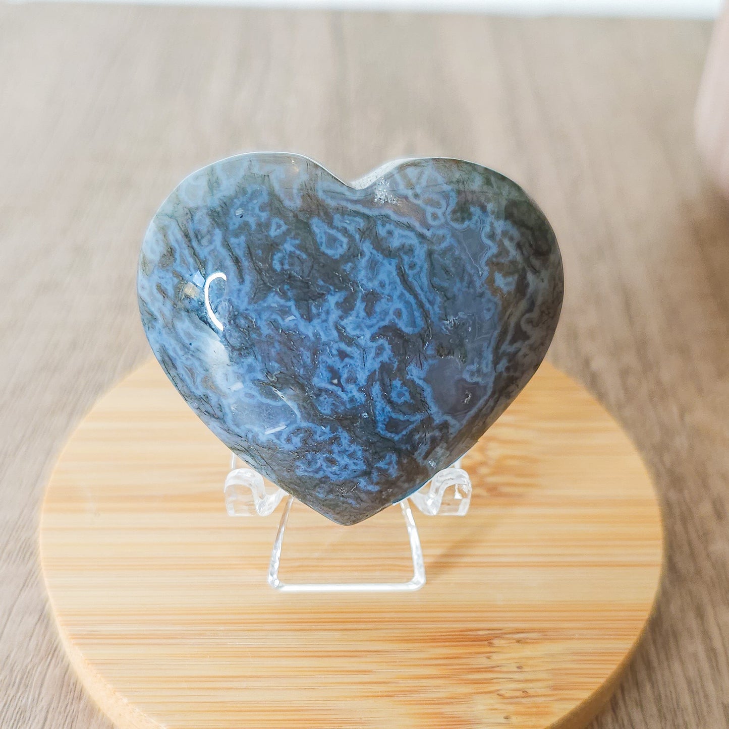 Moss Agate Heart Carving