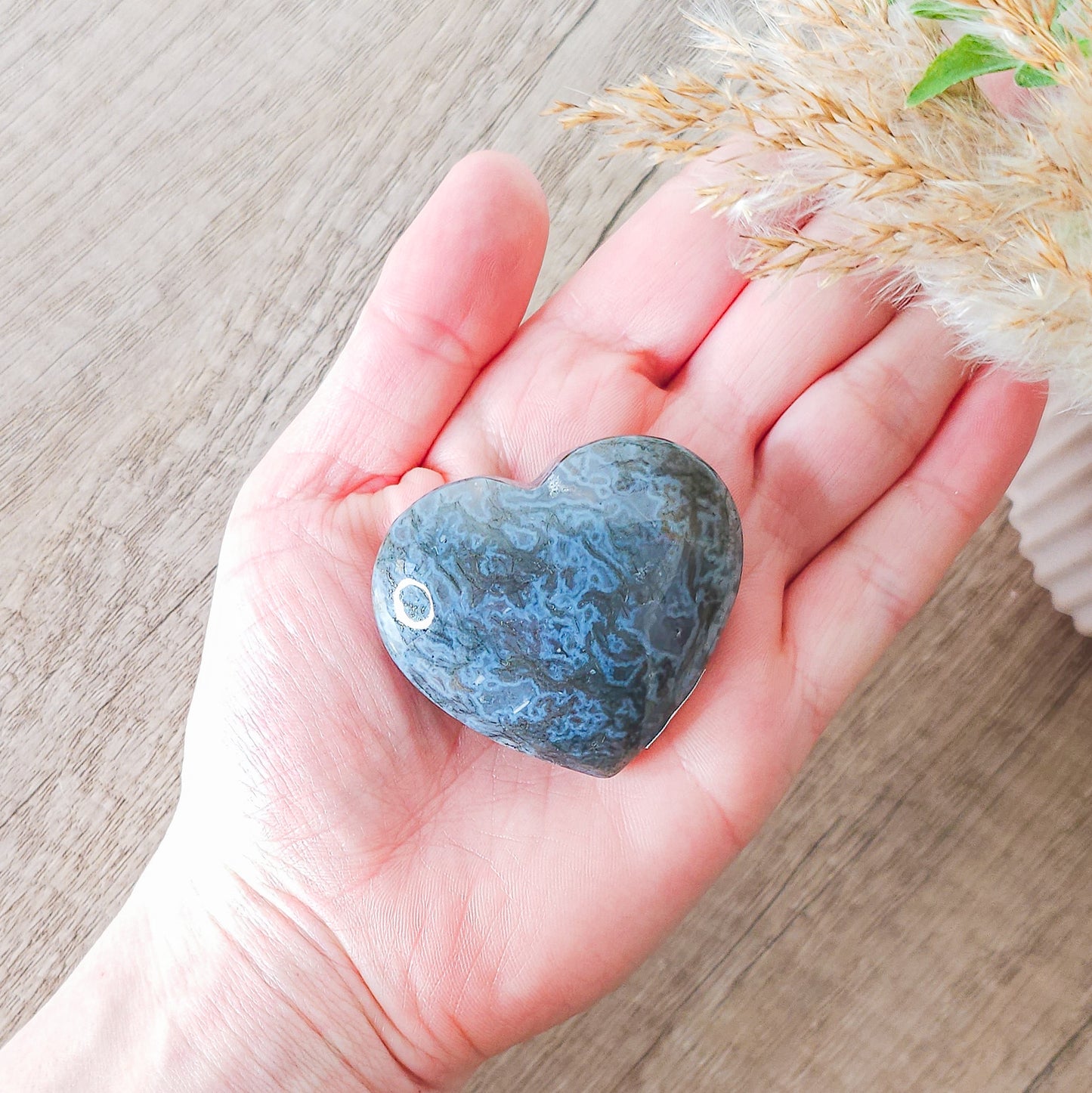 Moss Agate Heart Carving
