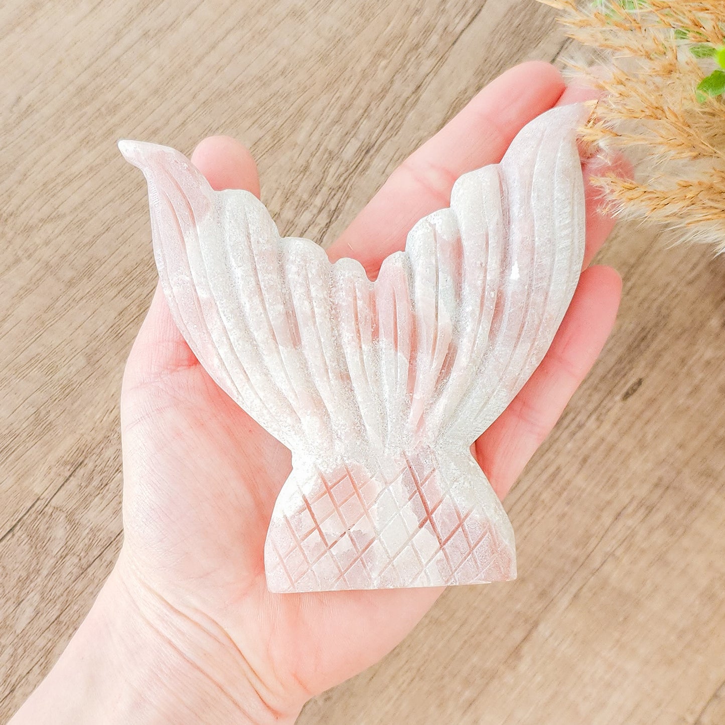 Pink Opal Mermaid Tail Carving