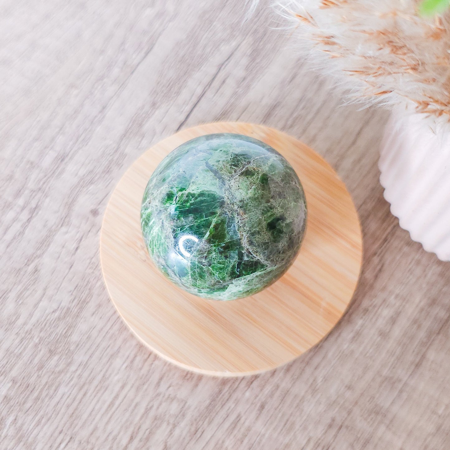 Green Apatite Sphere with stand