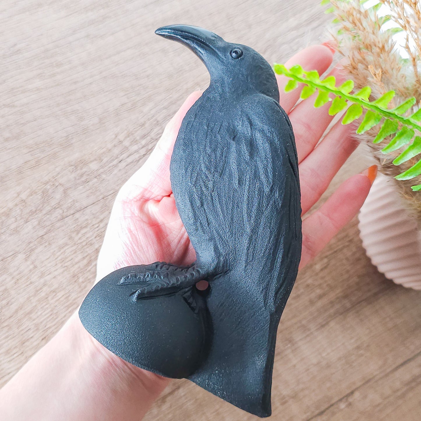 Statement Obsidian Raven Carving