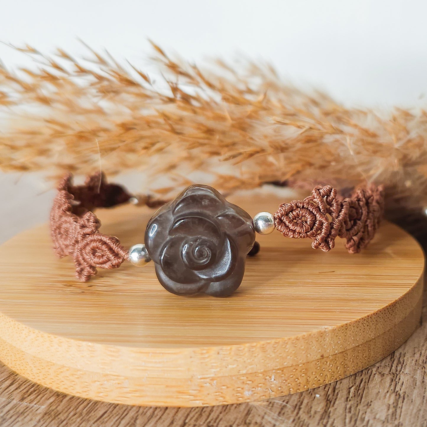 Handmade Bracelet with Smoky Quartz Flower and 925 silver beads
