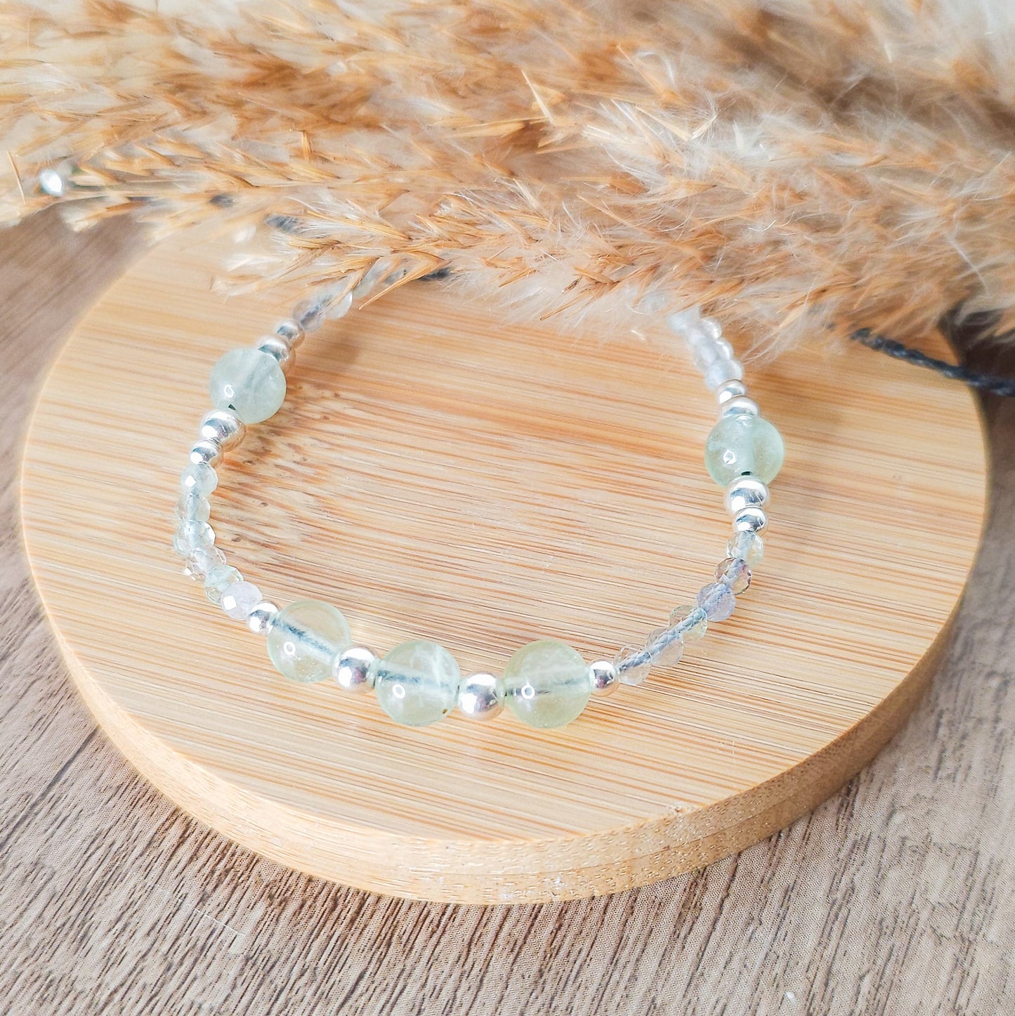 Handmade Bracelet with Green Fluorite and 925 Silver Beads