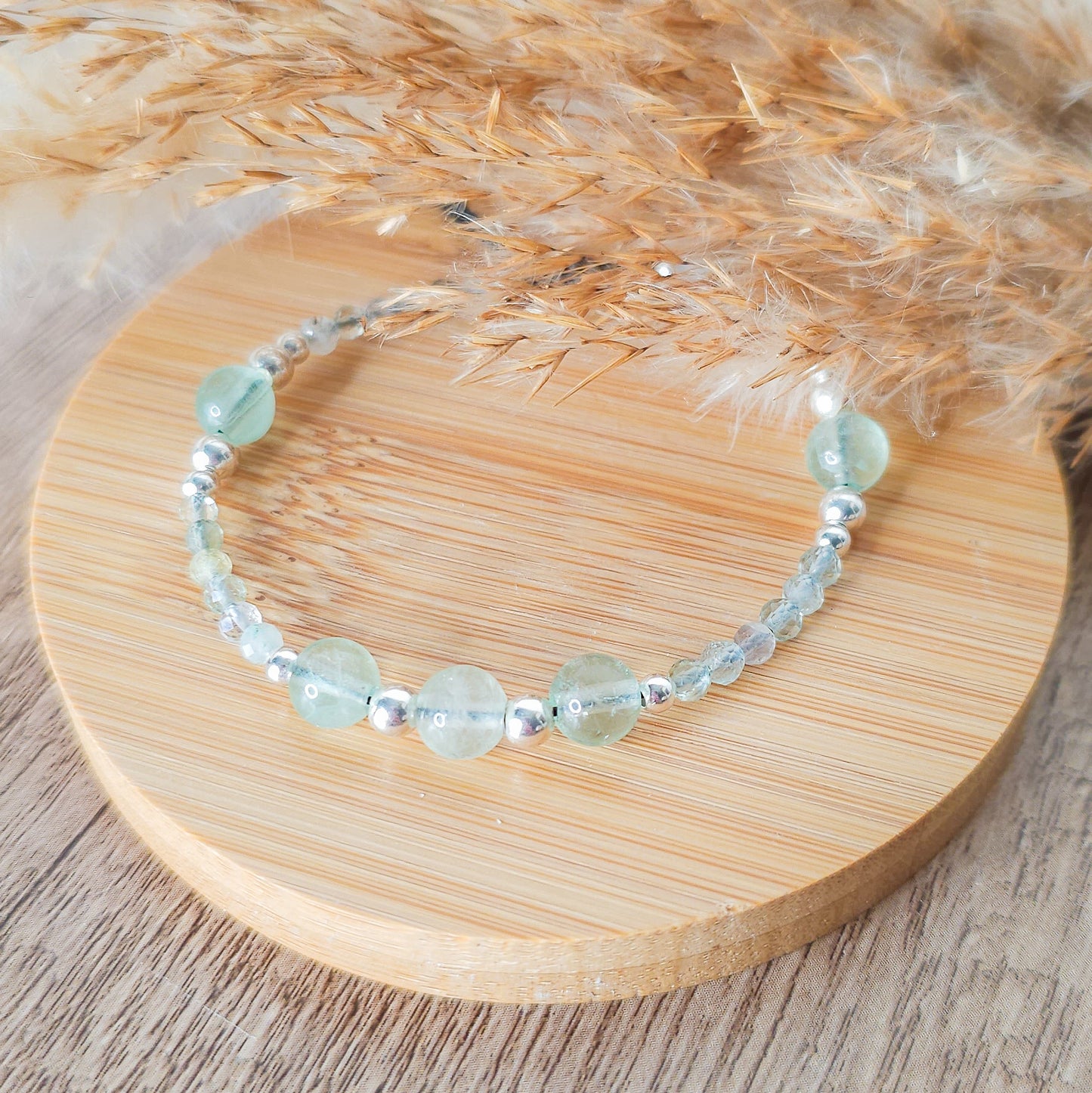 Handmade Bracelet with Green Fluorite and 925 Silver Beads