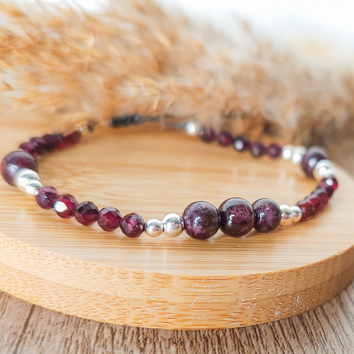Handmade Bracelet with Garnet and 925 Silver Beads