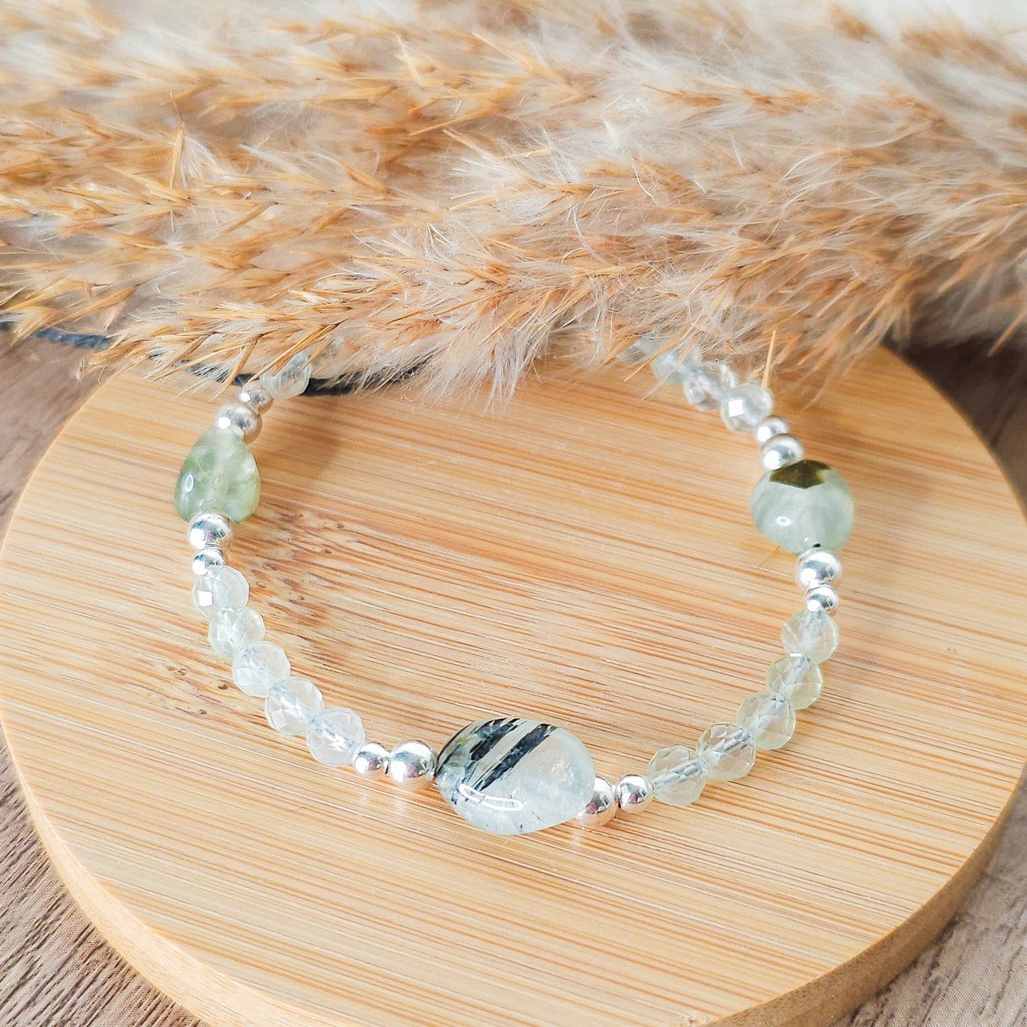 Handmade Bracelet with Prehnite, Epidote and 925 Silver Beads