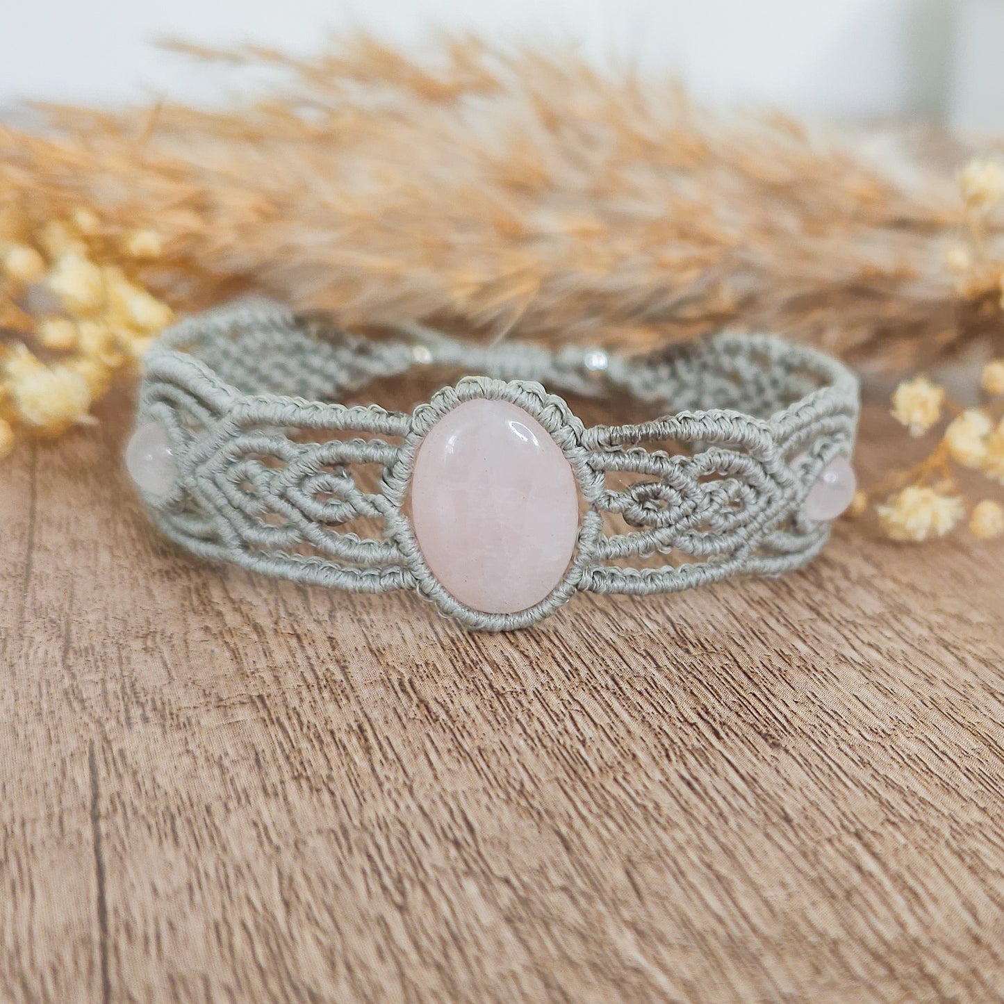 Handmade Rose Quartz Macrame Bracelet