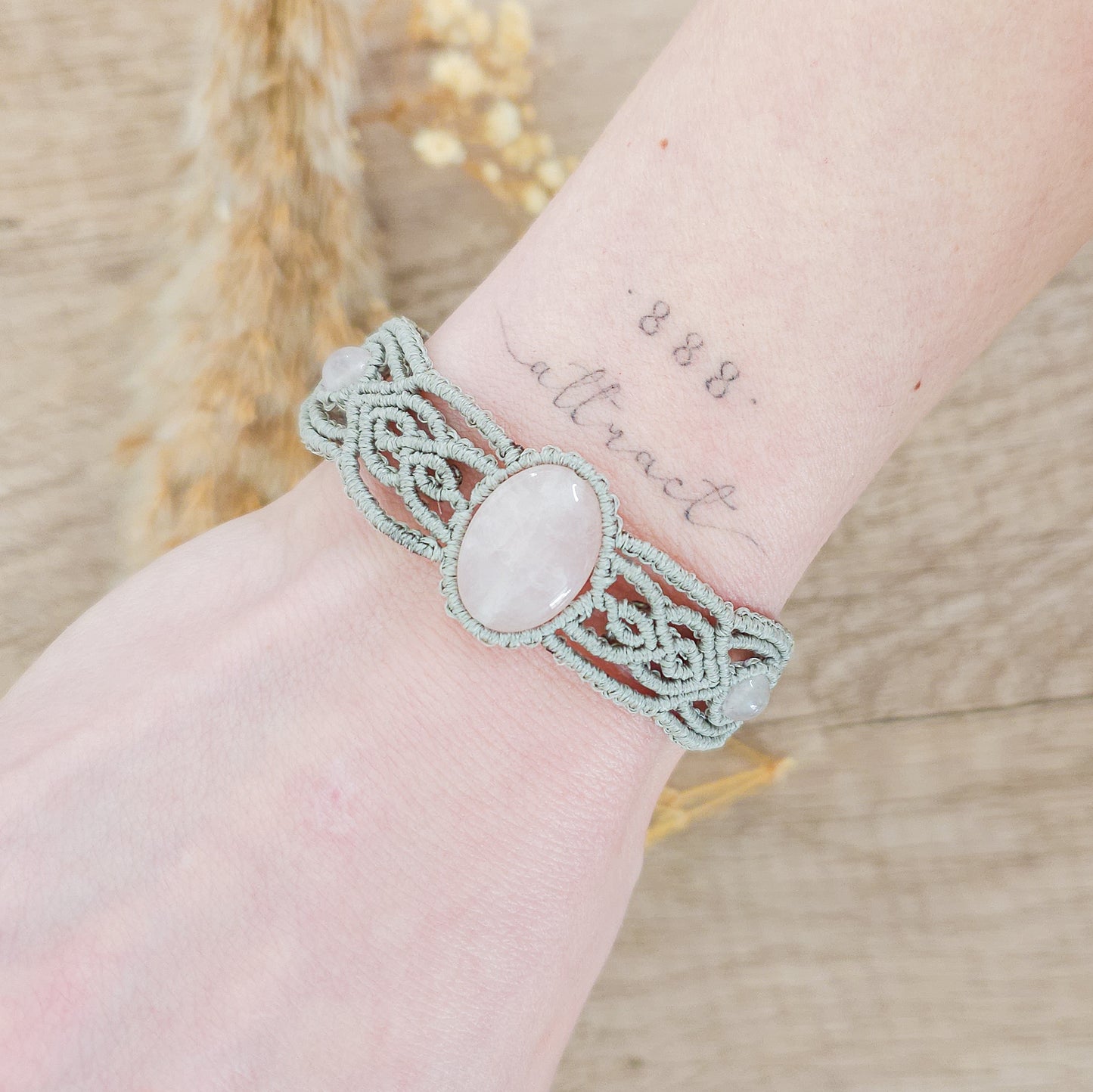 Handmade Rose Quartz Macrame Bracelet