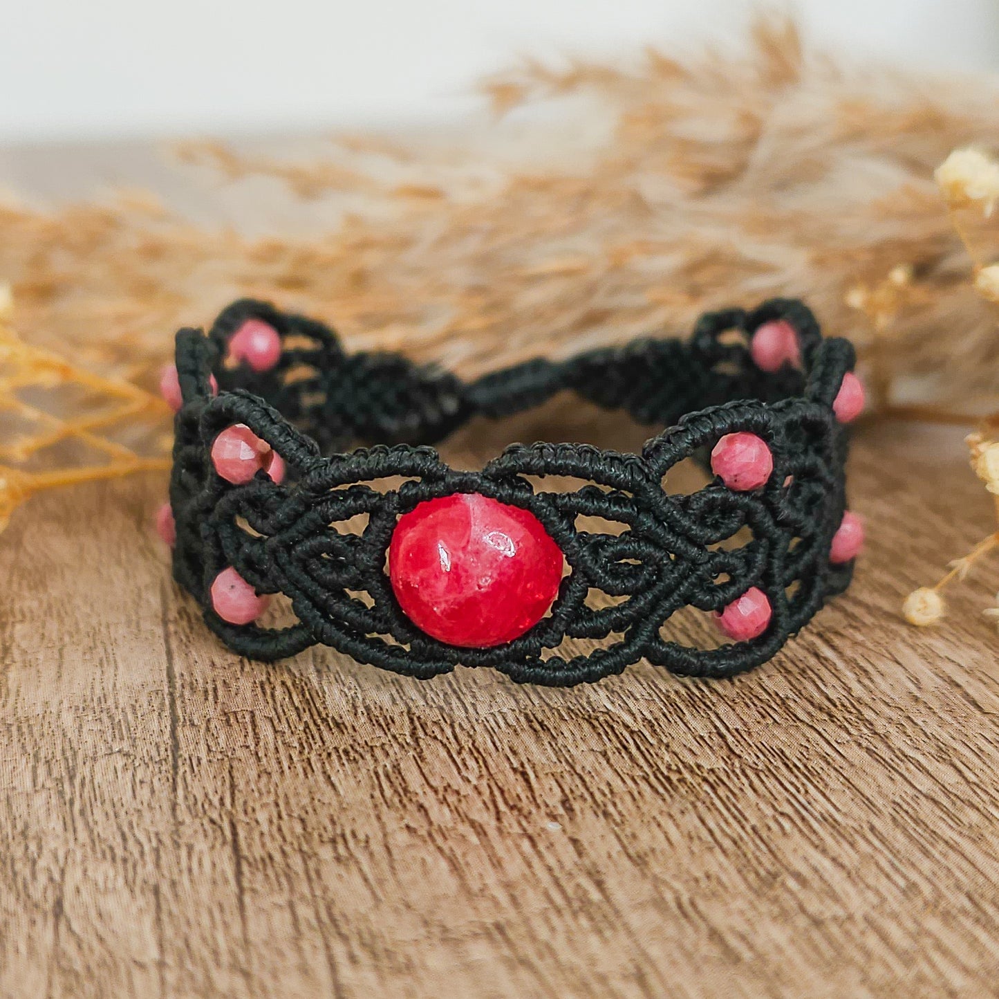 Handmade Macrame Bracelet with Rhodonite