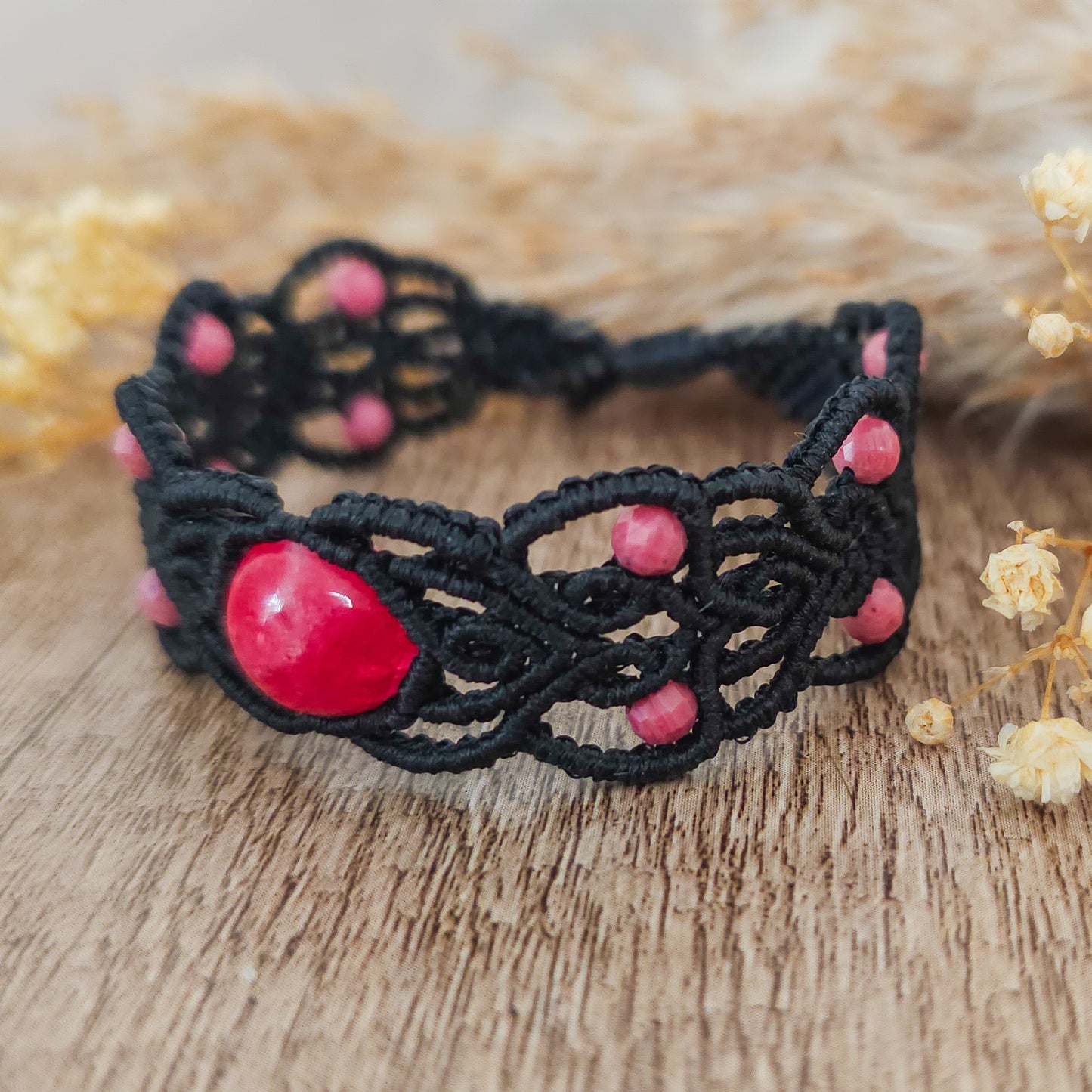 Handmade Macrame Bracelet with Rhodonite