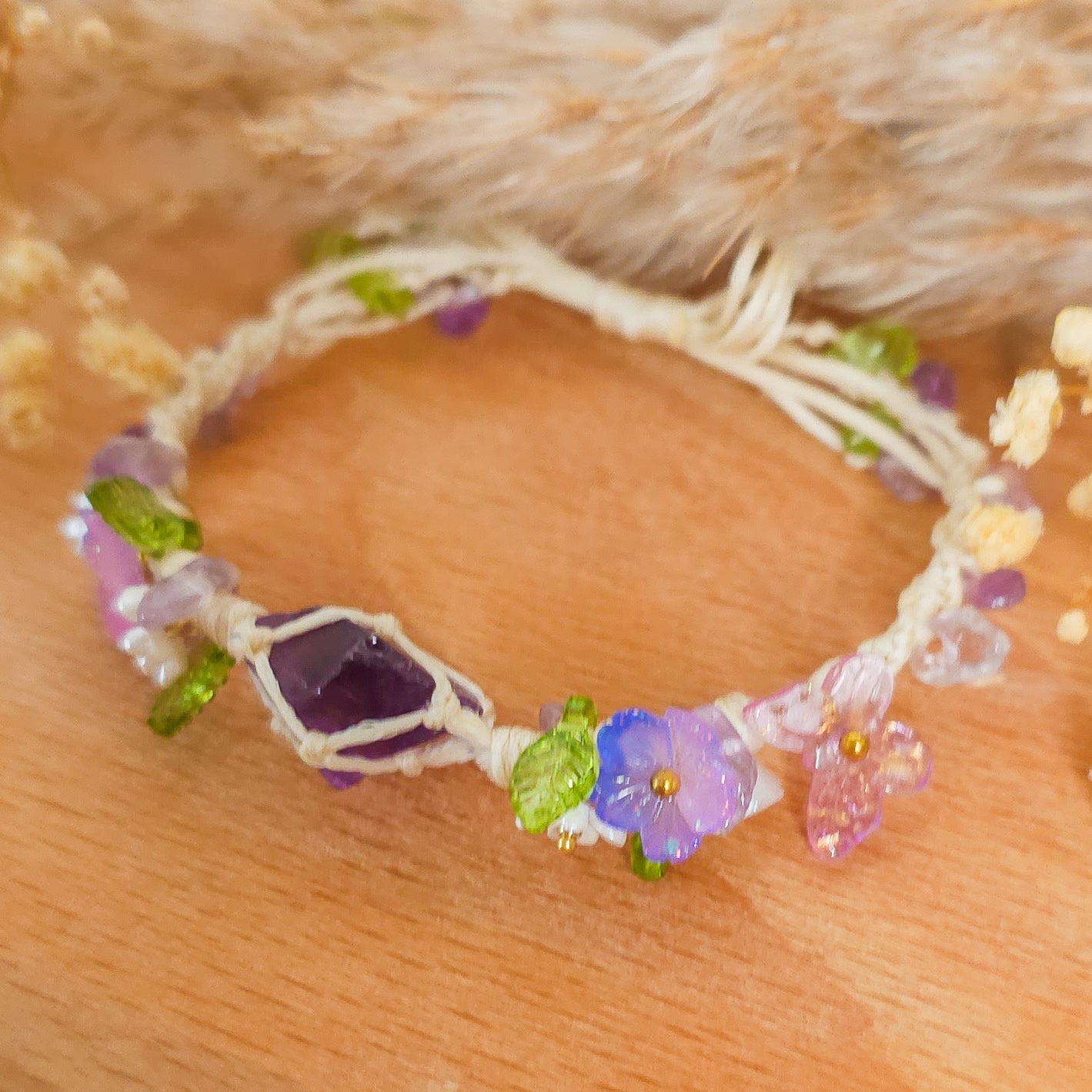 Handmade Fairy Bracelet with Amethyst Raw Stone