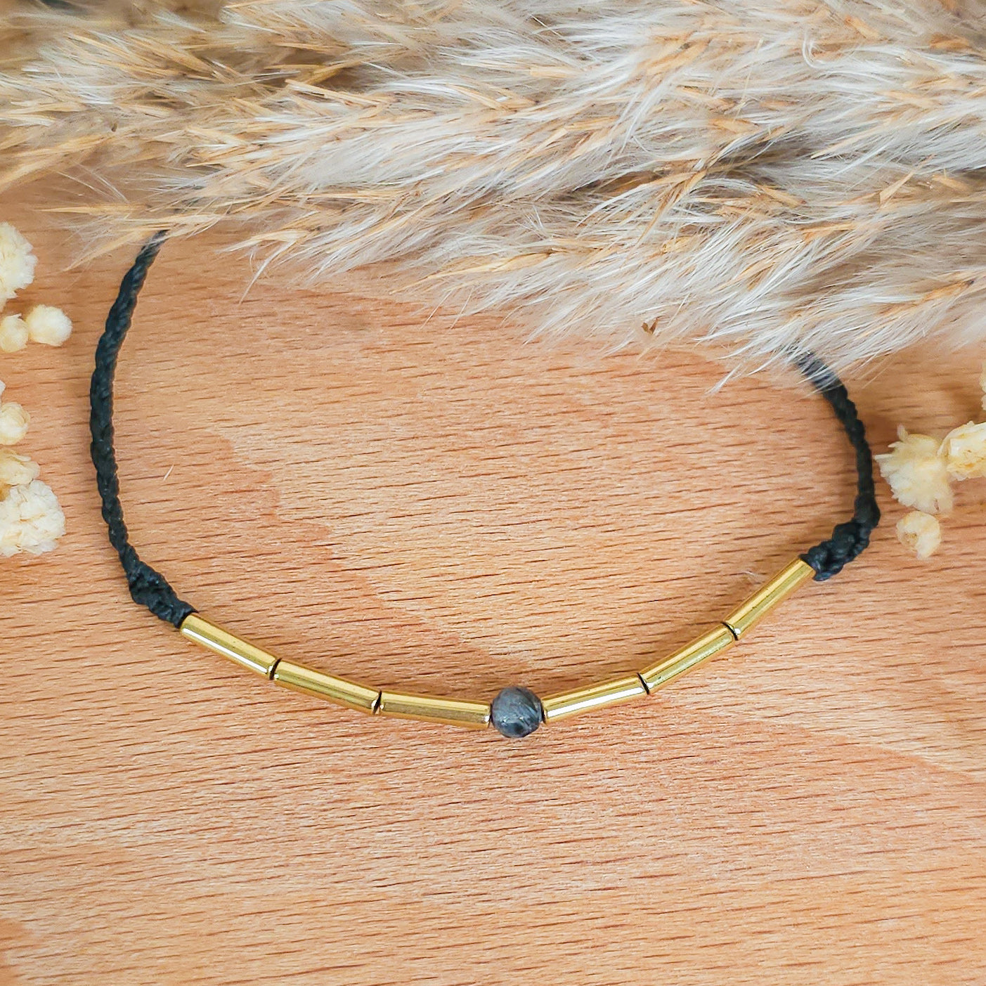 Handmade Bracelet with Gold Plated Hematite and Black Tourmaline in Quartz