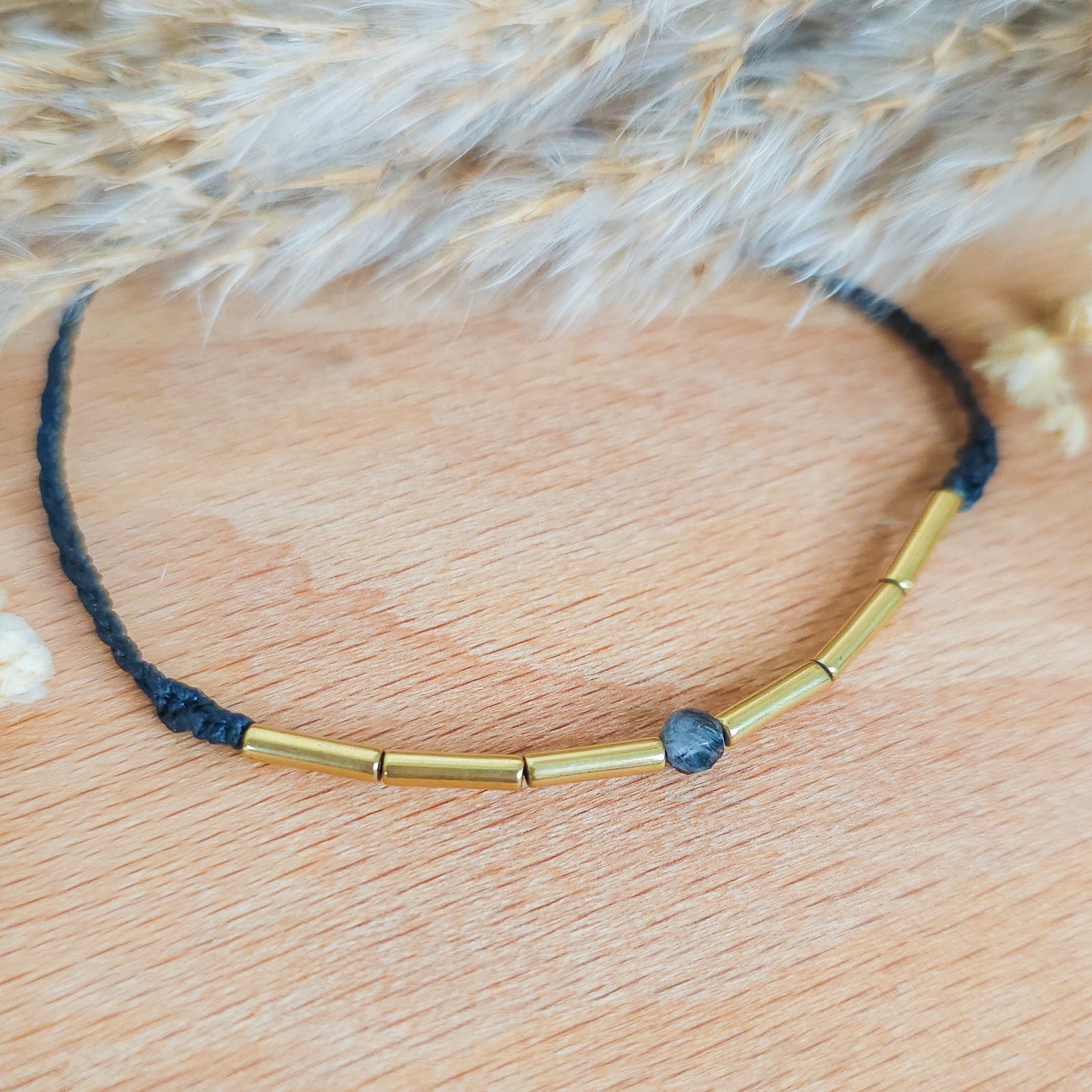 Handmade Bracelet with Gold Plated Hematite and Black Tourmaline in Quartz