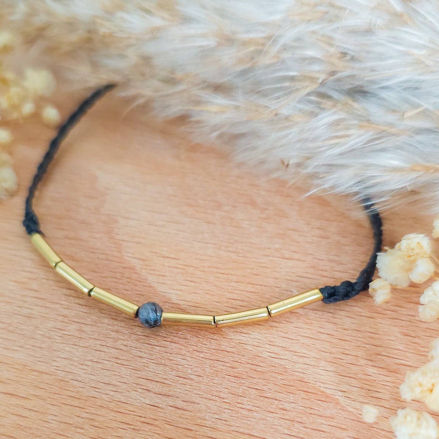 Handmade Bracelet with Gold Plated Hematite and Black Tourmaline in Quartz