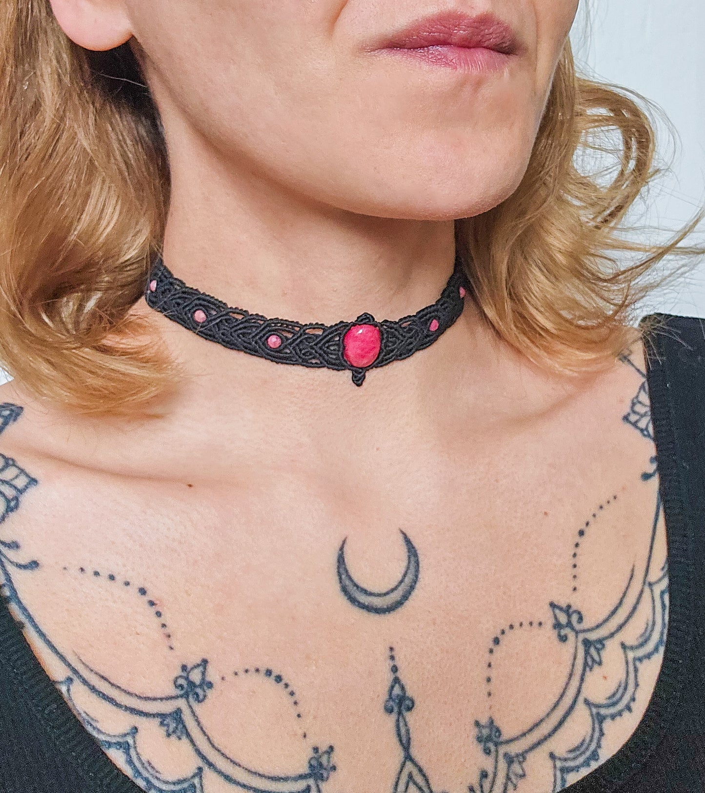 Handmade Choker Necklace with High Quality Rhodonite