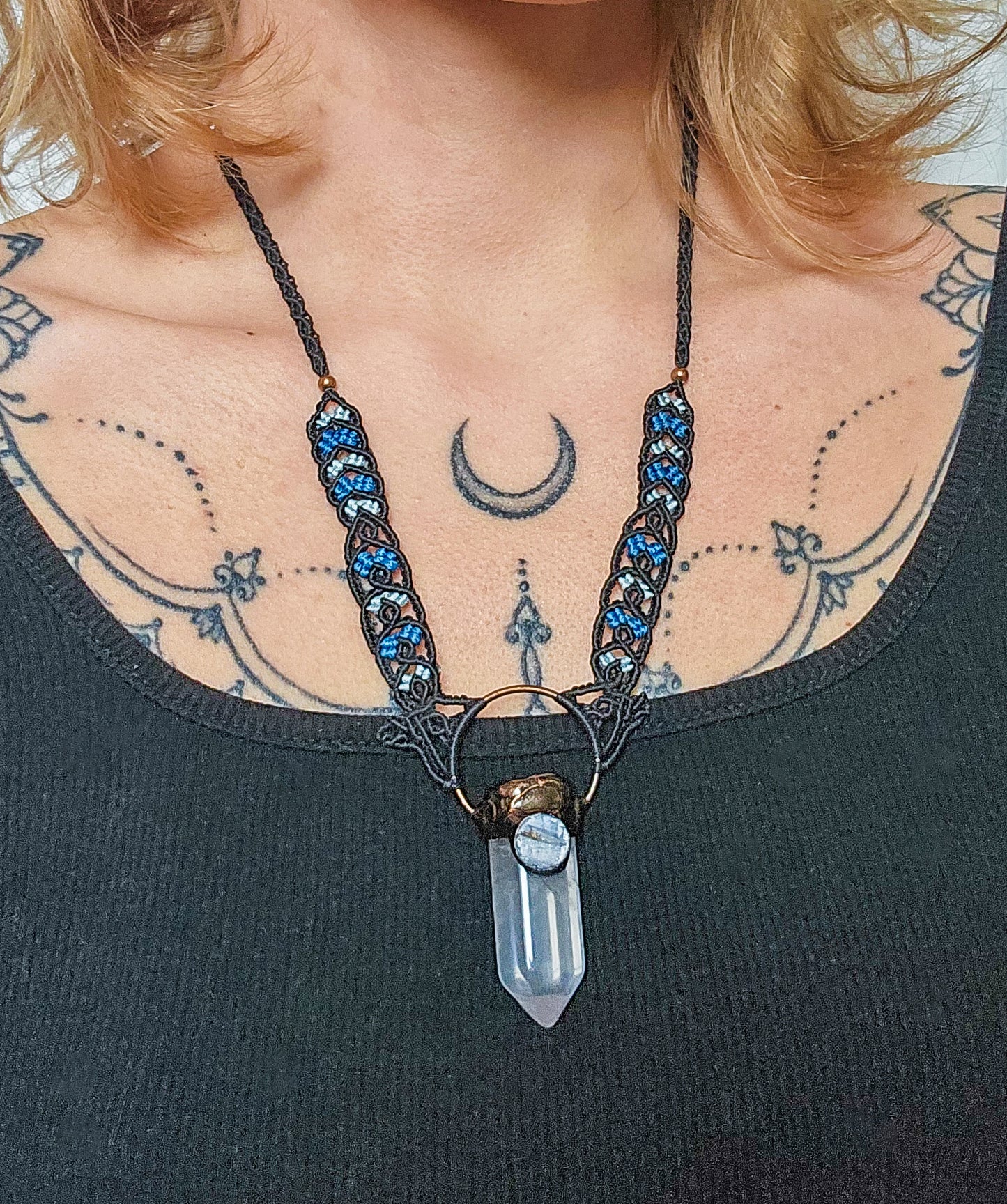 Handmade Amulet Necklace with Clear Quartz and Kyanite
