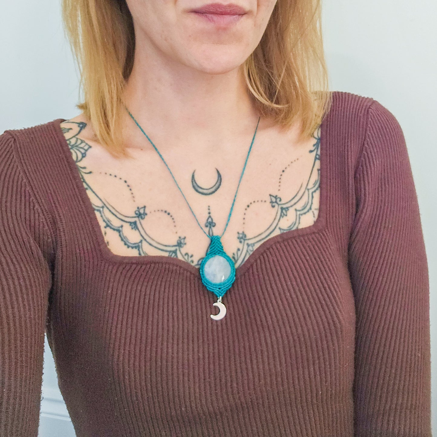 Handmade Rose Quartz Lunar Necklace