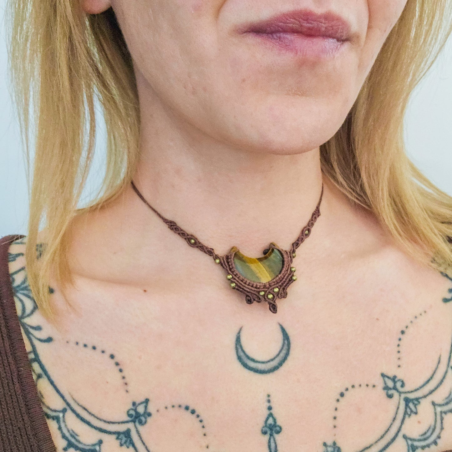 Handmade Tiger's Eye Moon Necklace