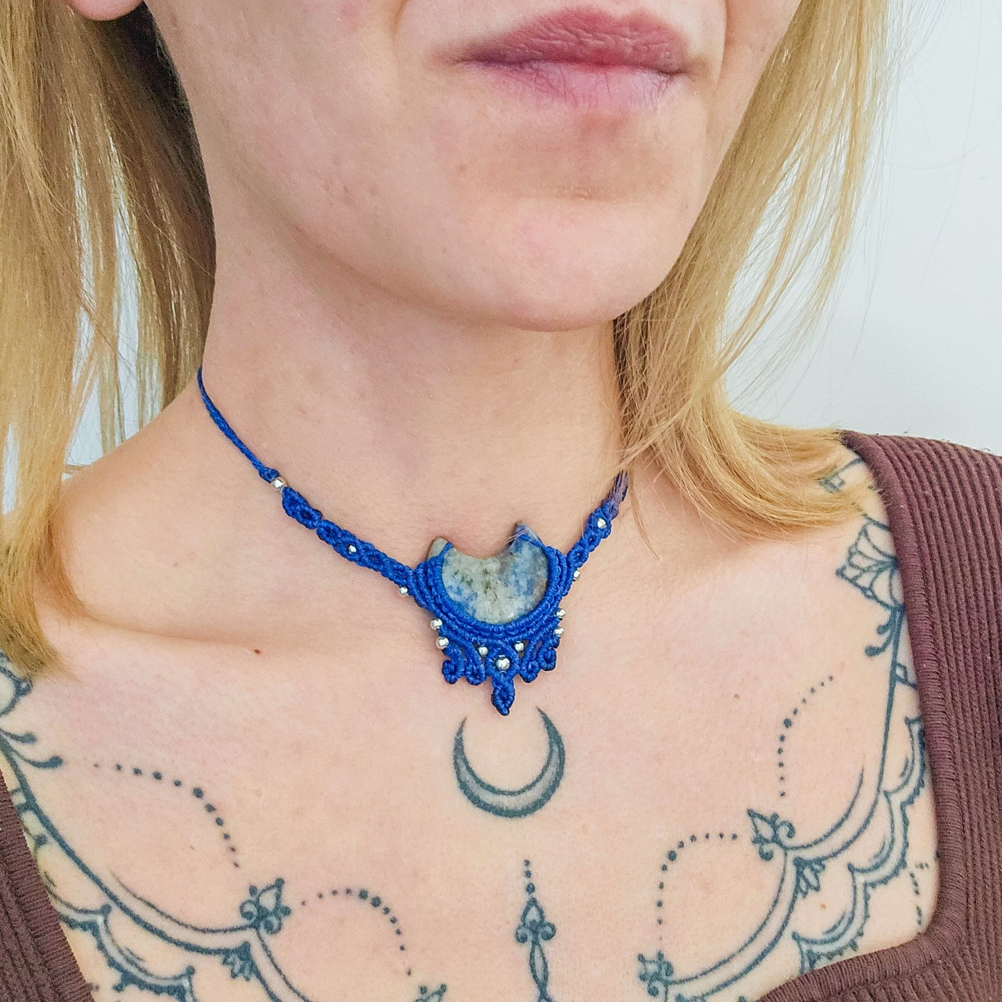 Handmade Sodalite Moon Necklace