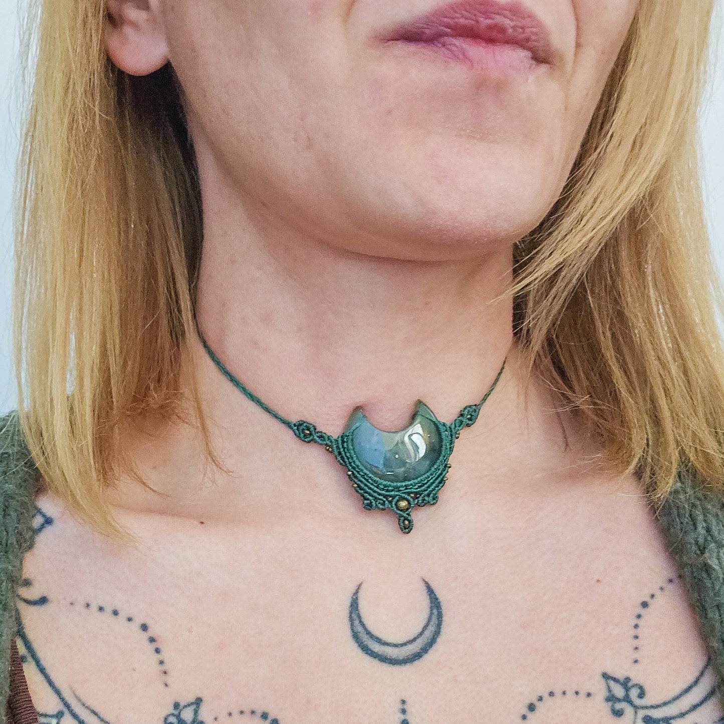 Handmade Bloodstone Moon Necklace