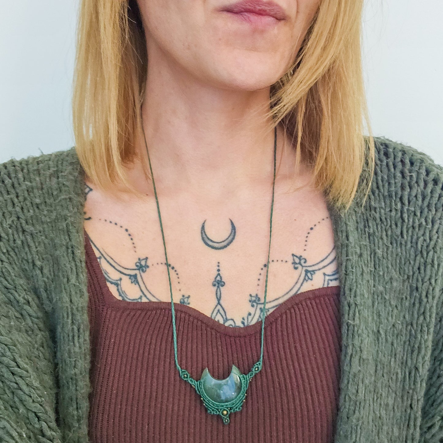 Handmade Bloodstone Moon Necklace