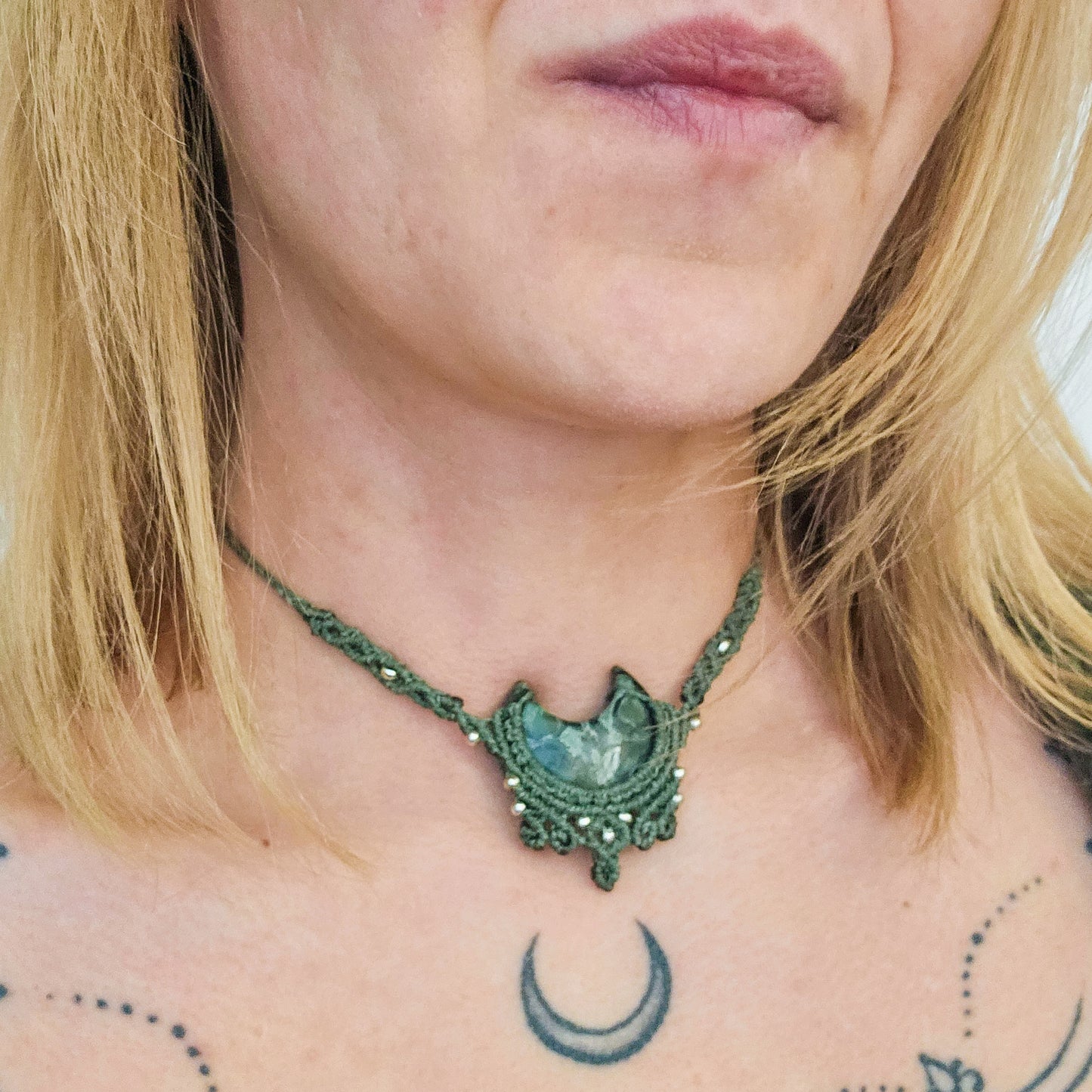 Handmade Kambaba Jasper Moon Necklace