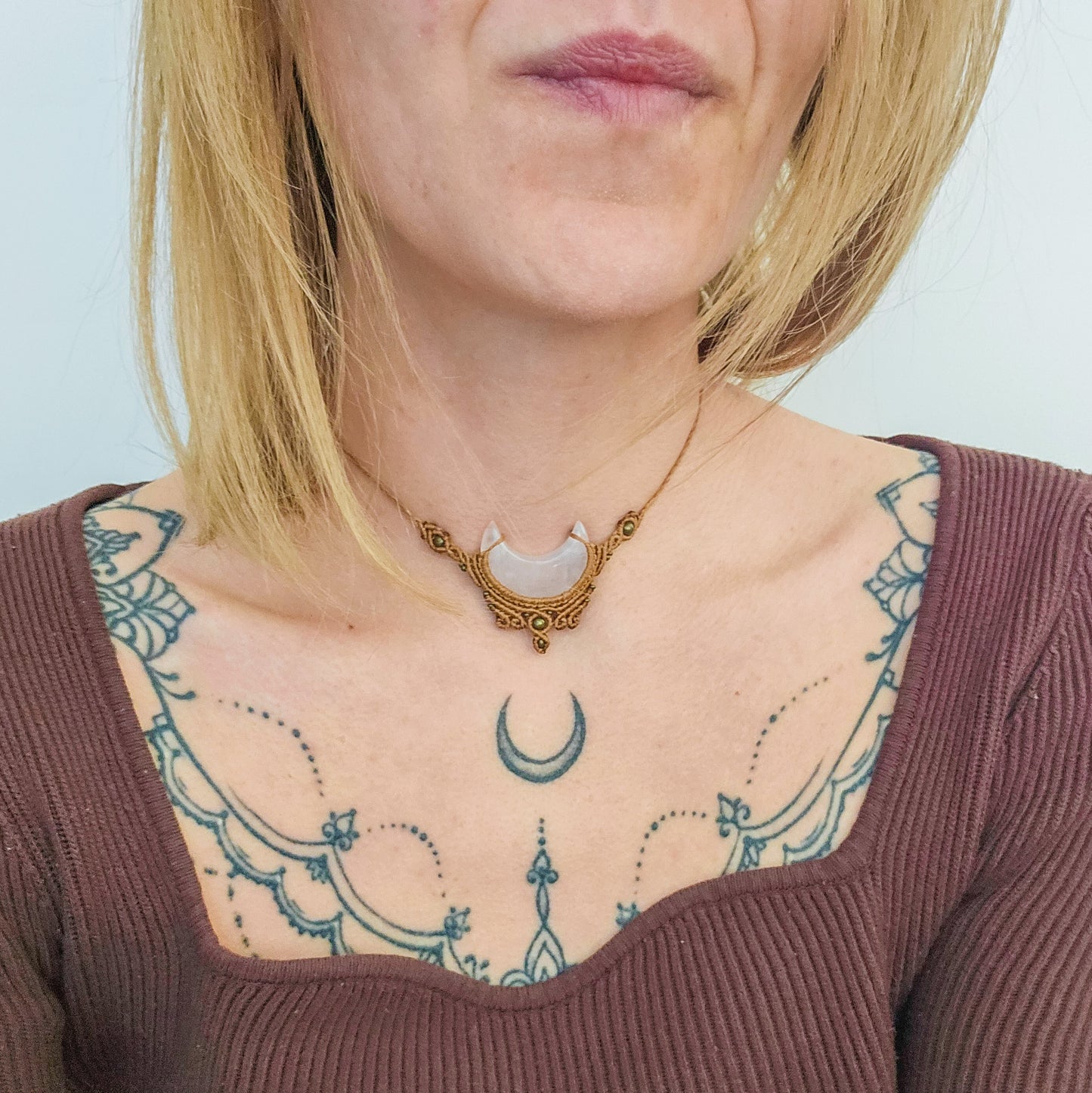 Handmade Rose Quartz Moon Necklace