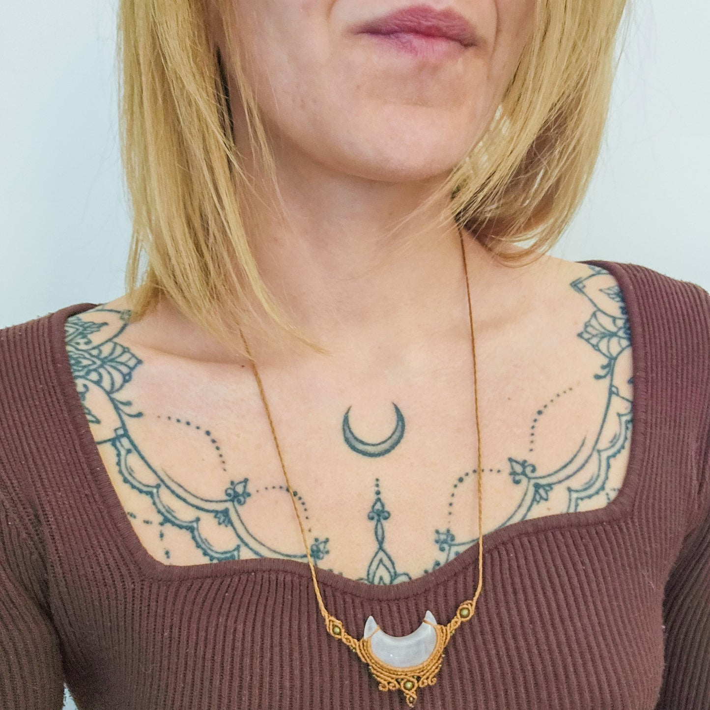 Handmade Rose Quartz Moon Necklace