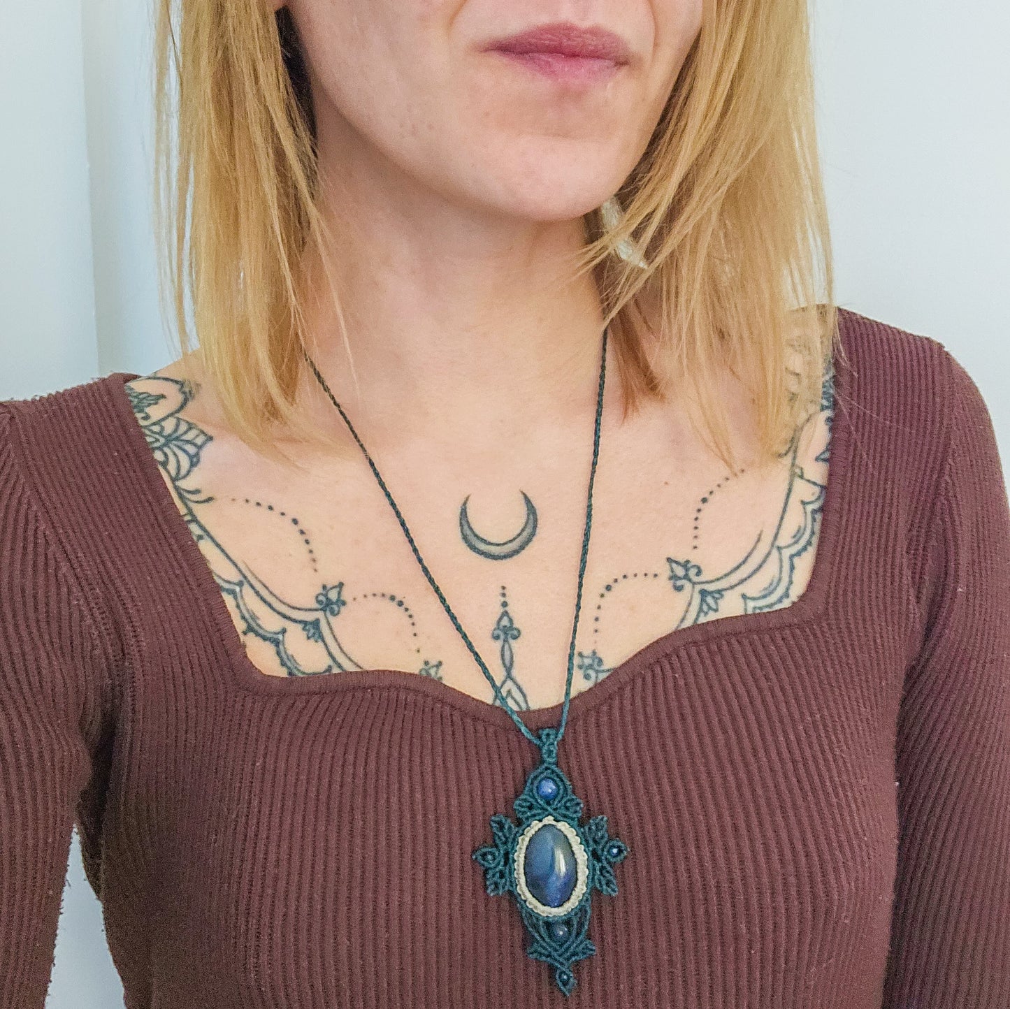 Handmade Micromacrame Amulet Necklace with Sodalite