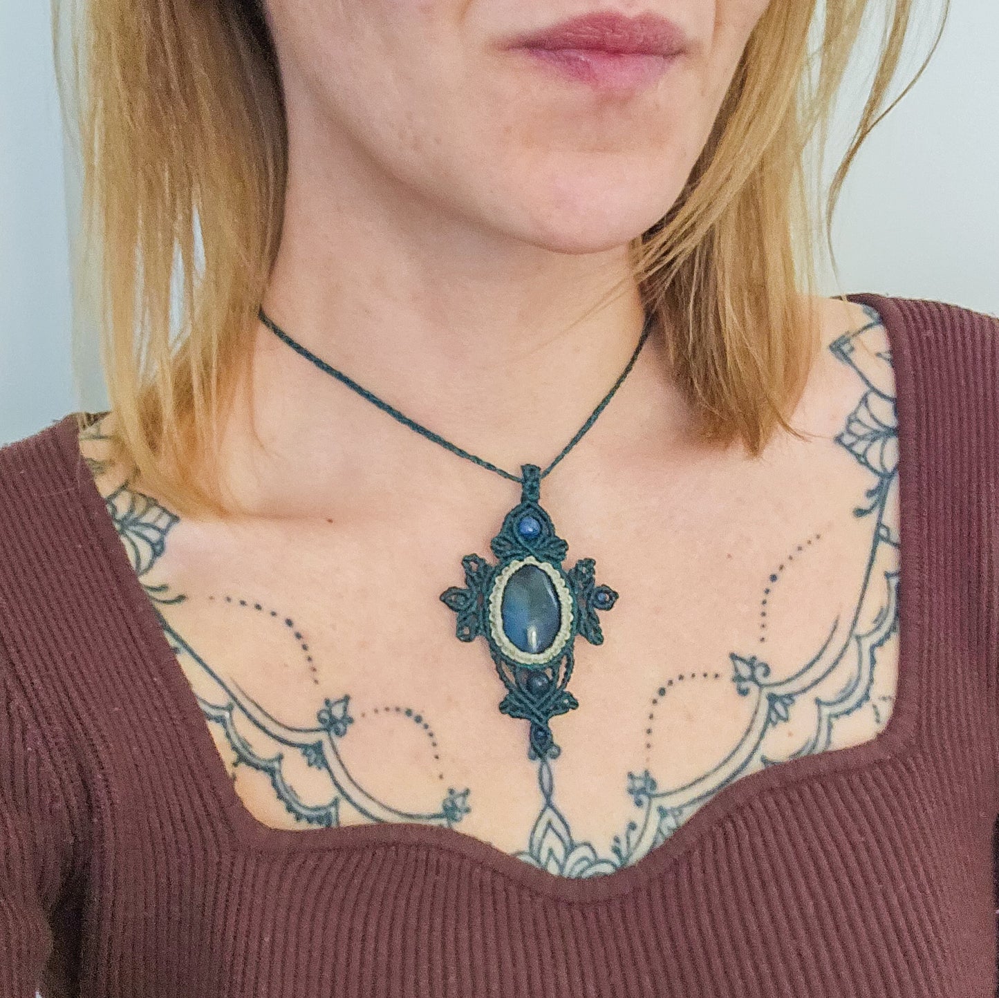 Handmade Micromacrame Amulet Necklace with Sodalite