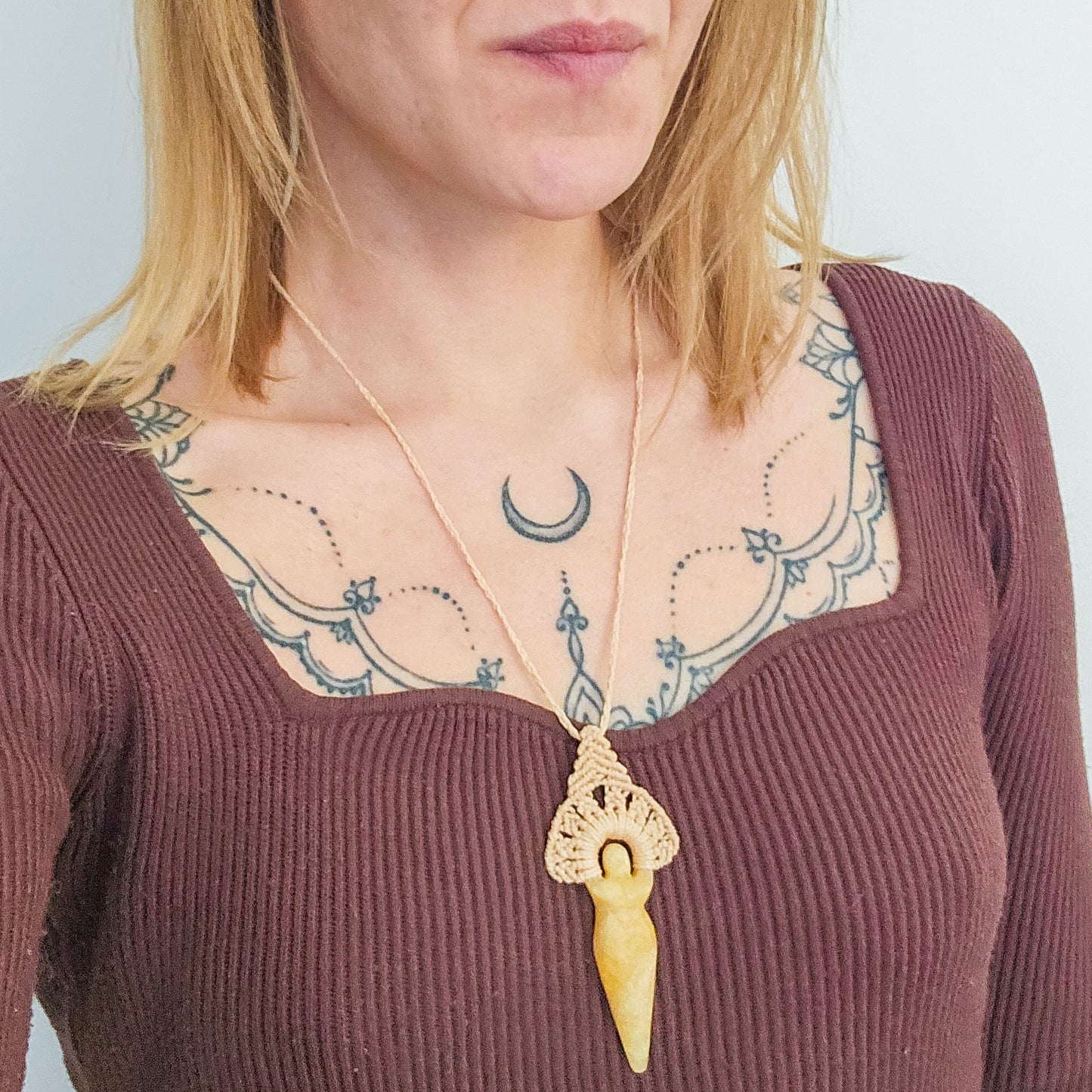 Handmade Orange Calcite Goddess Amulet Necklace
