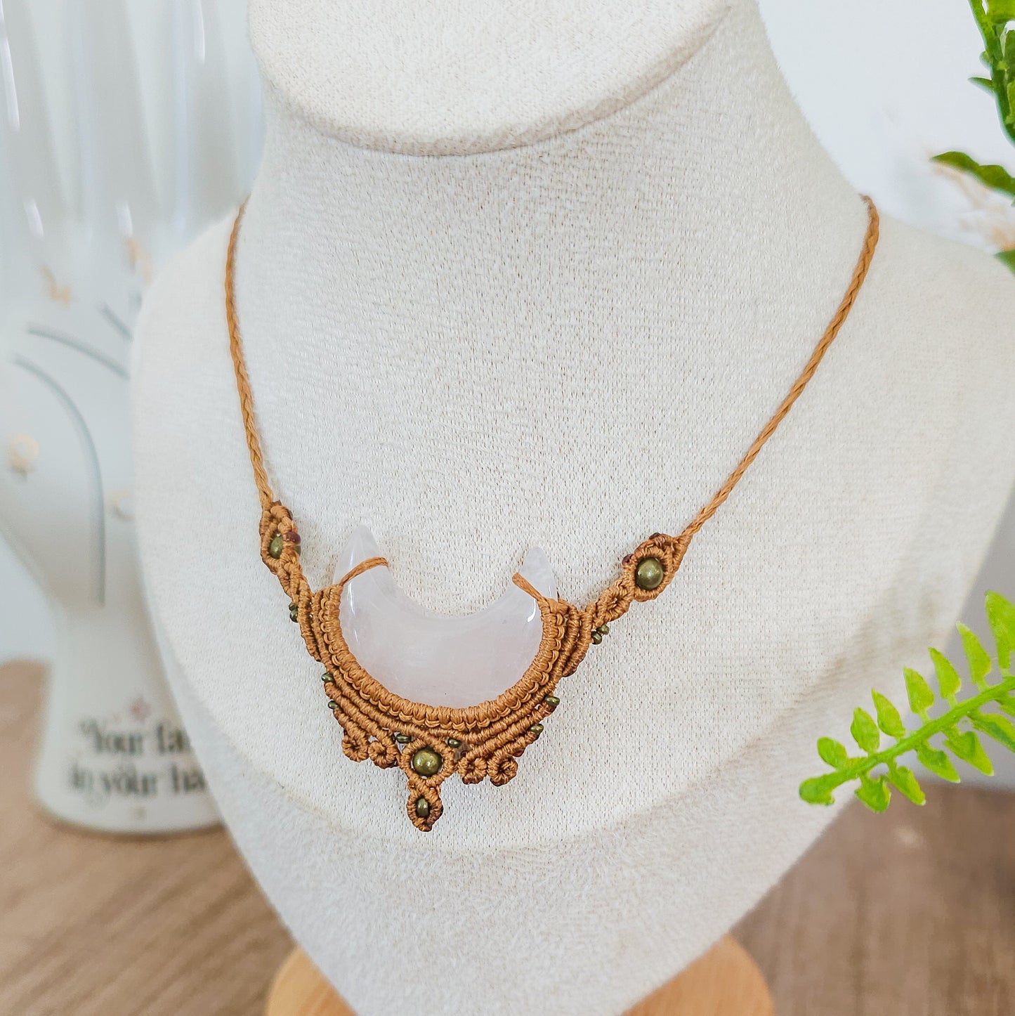 Handmade Rose Quartz Moon Necklace