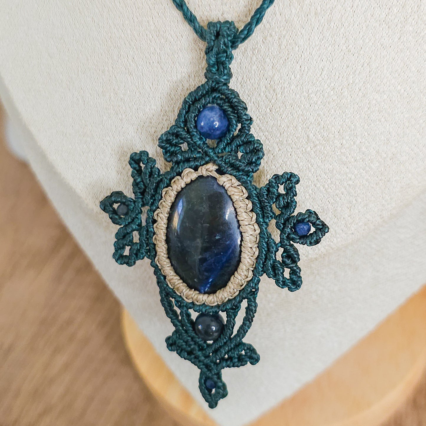 Handmade Micromacrame Amulet Necklace with Sodalite