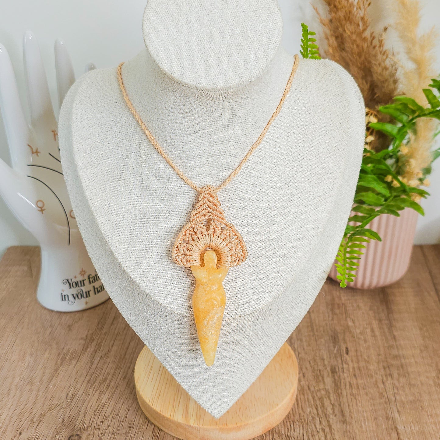 Handmade Orange Calcite Goddess Amulet Necklace